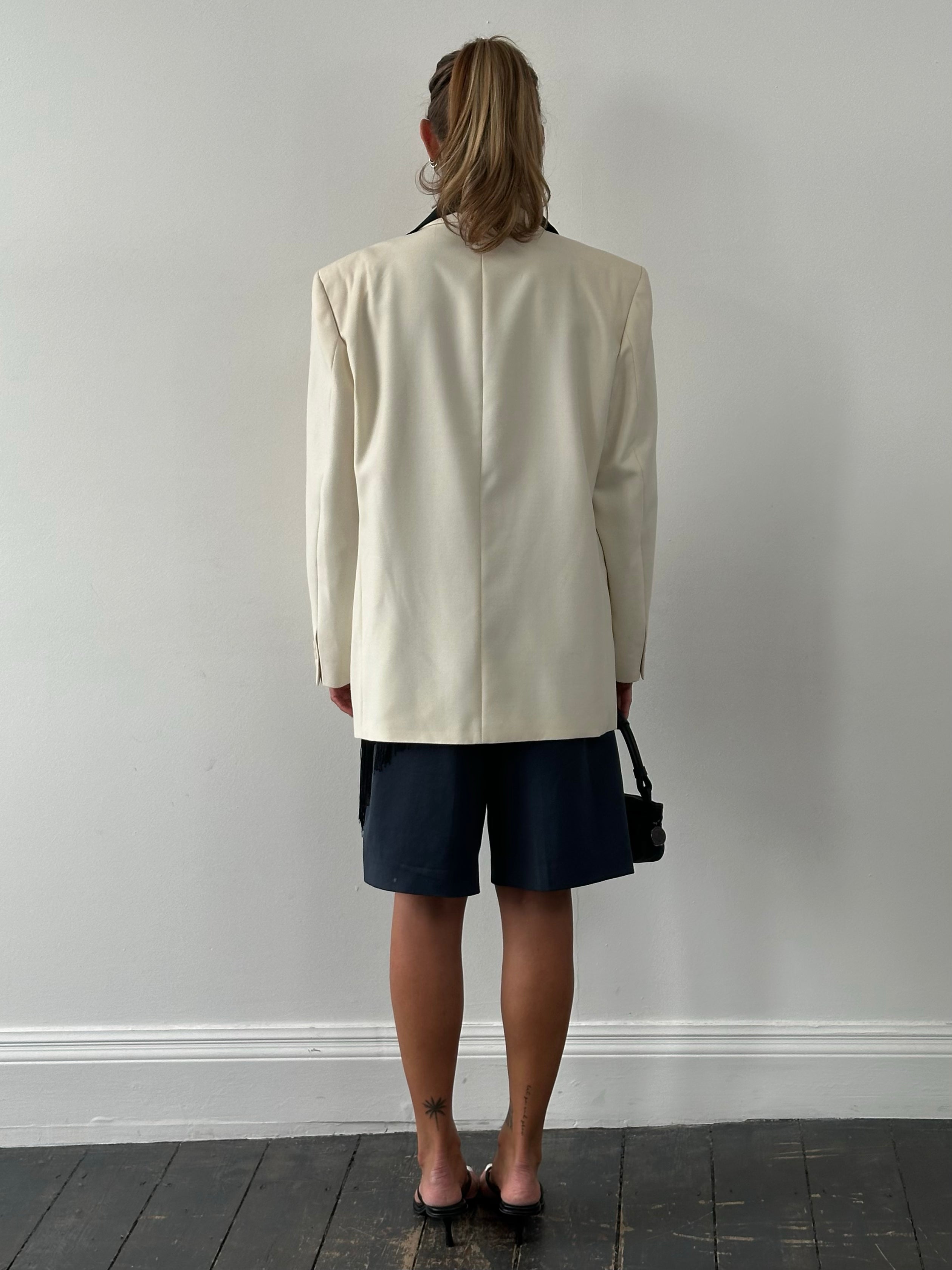 Vintage1990s Pure Wool Double Breasted Tuxedo Blazer - 46R