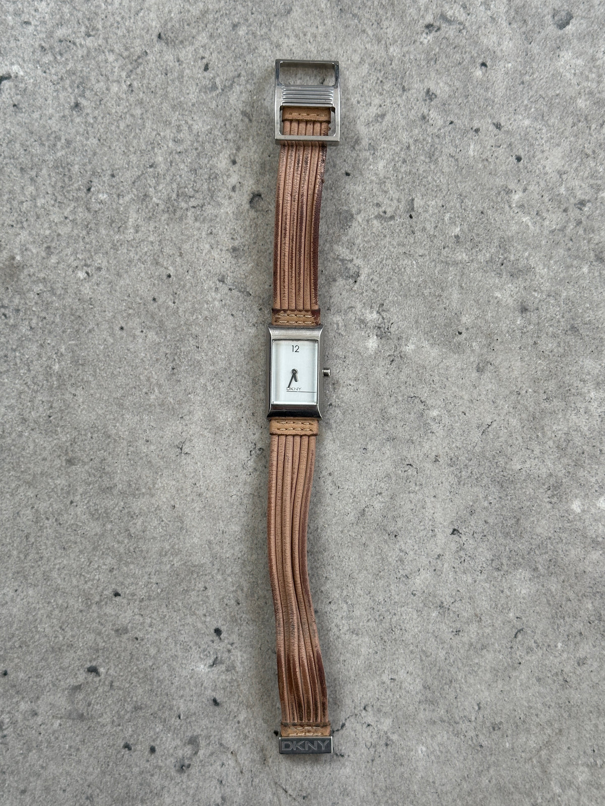 DKNY 2000s Leather Rectangular Quartz Watch