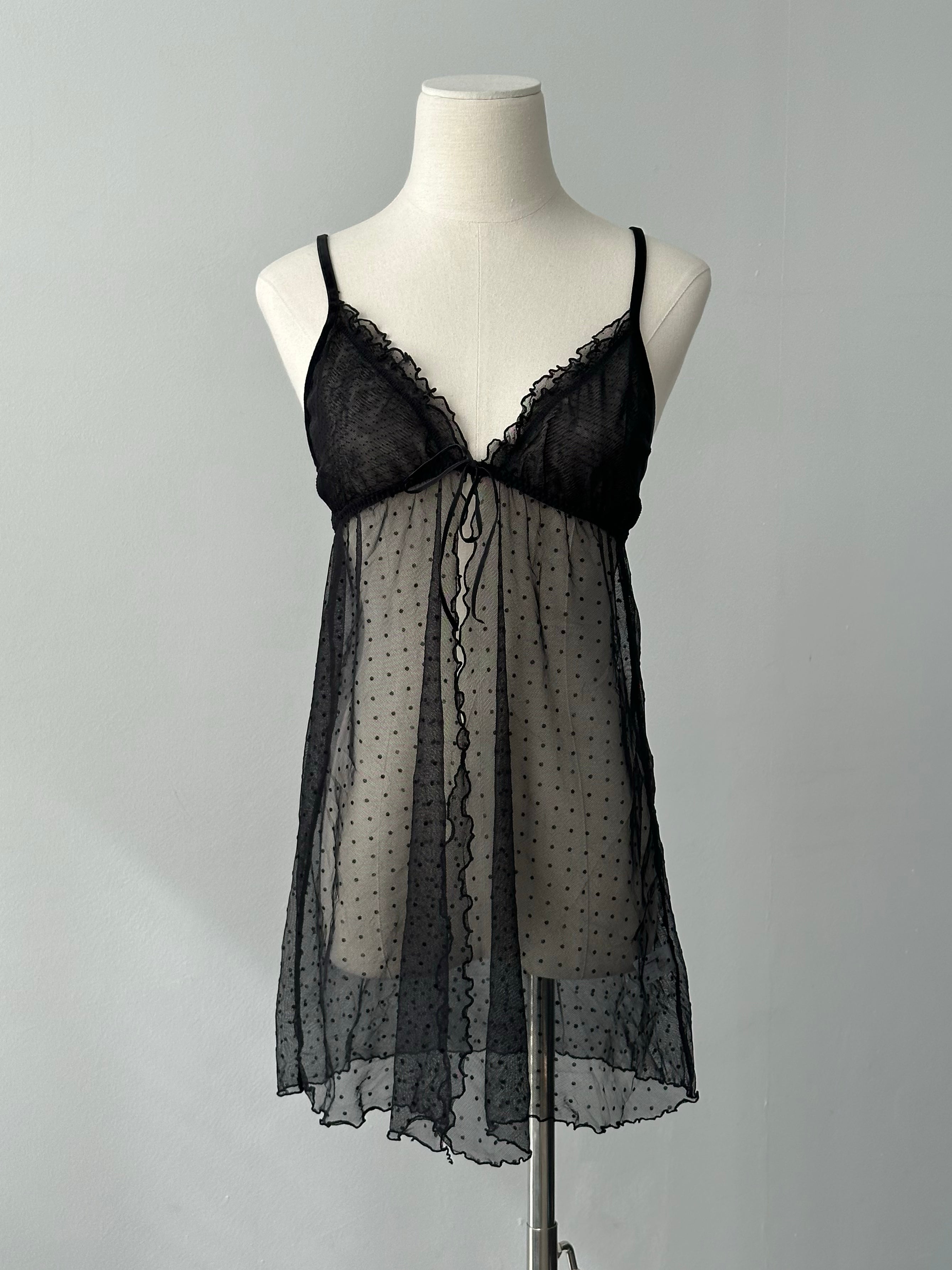 Vintage 2000s Sheer Split Polkadot Top - S