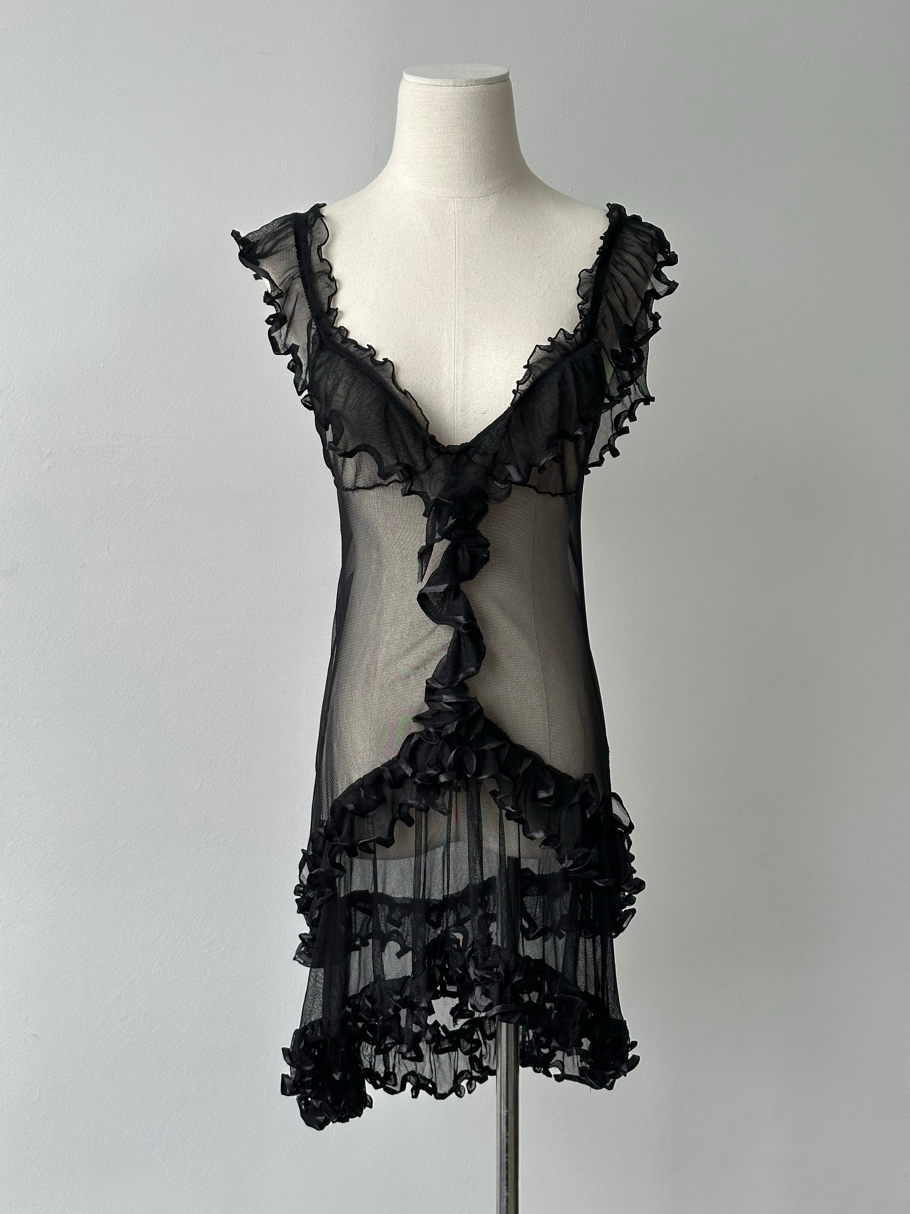 Vintage 2000s Sheer Ruffle Top - S-L