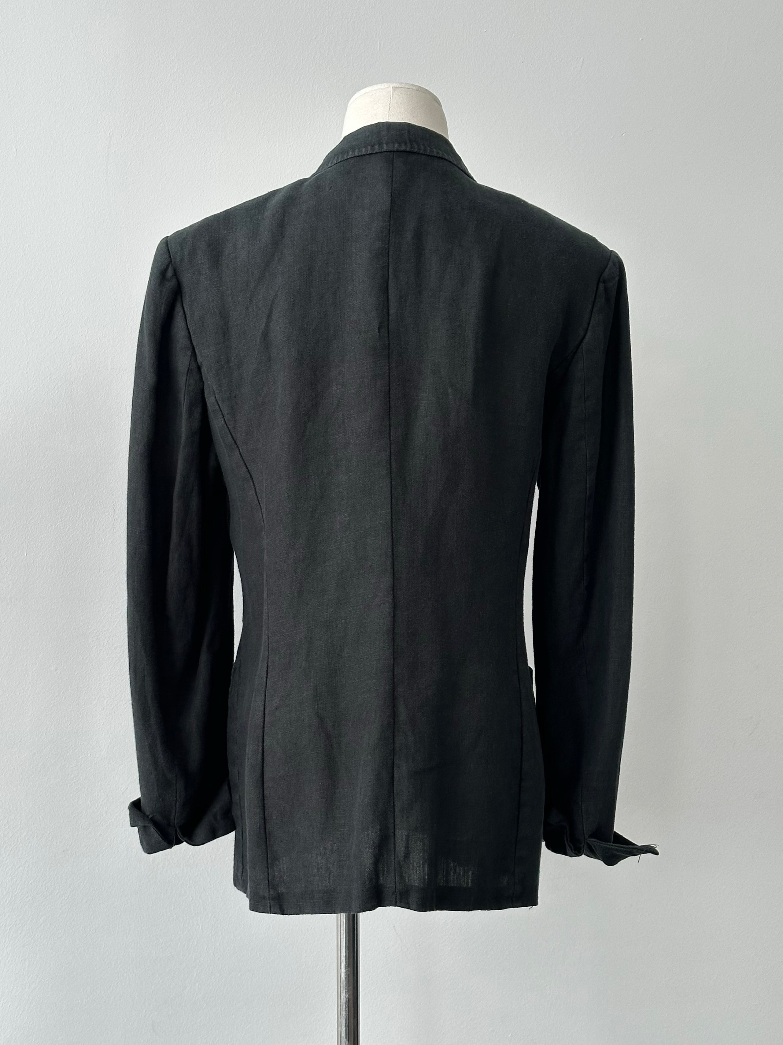 Max Mara 1990s Pure Linen Contrast Collar Single Breasted Blazer - S