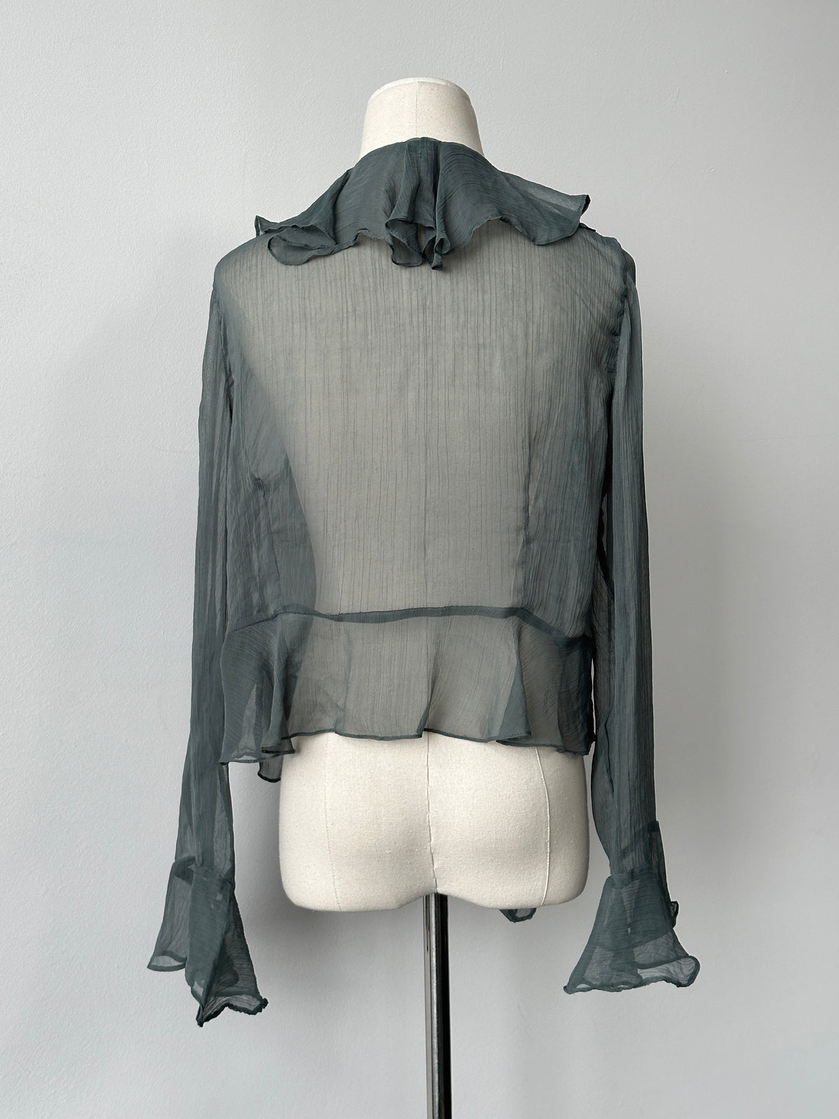 Vintage 2000s Sheer Tie Front Ruffle Top - M