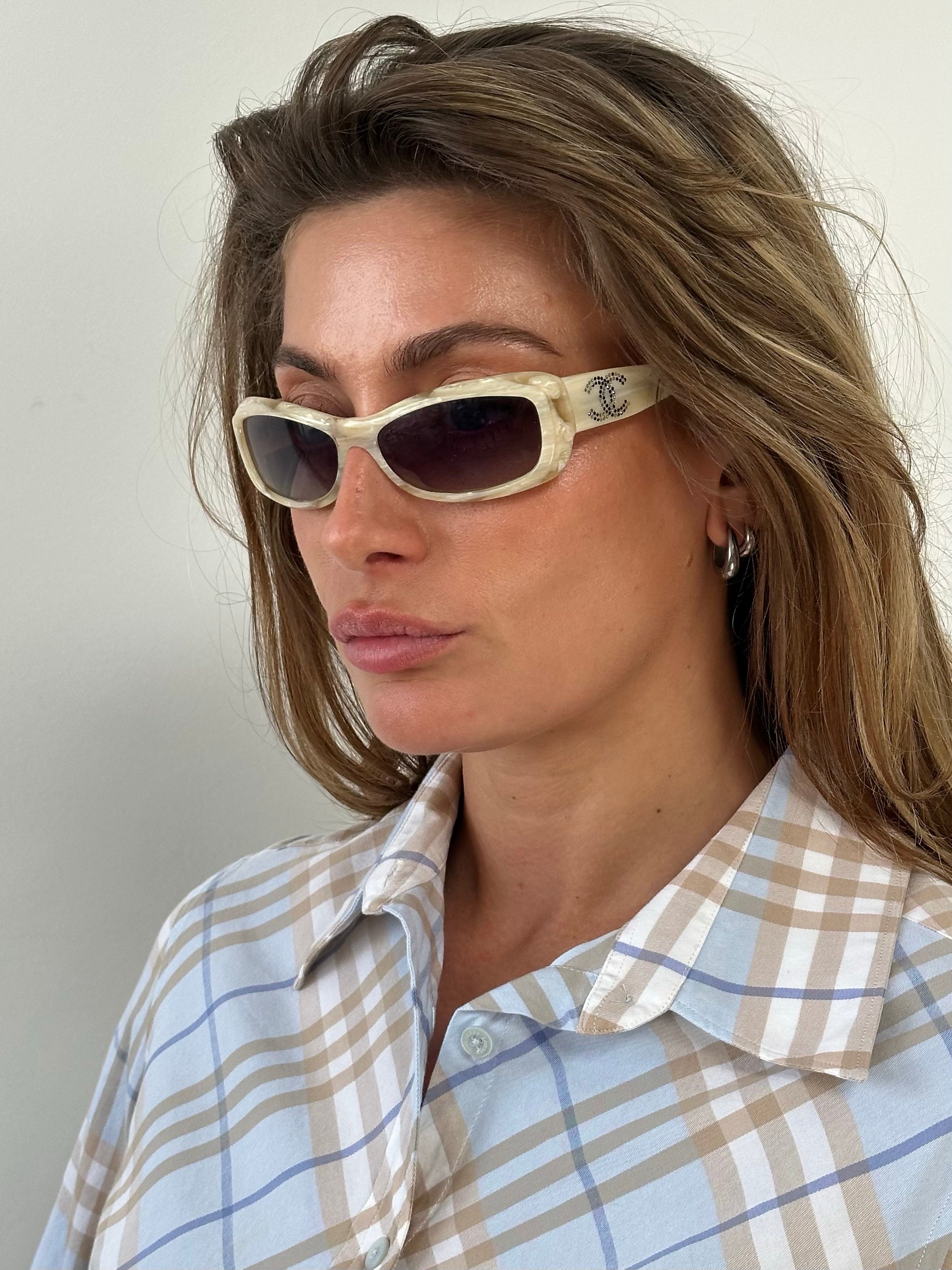 Chanel 2000s Marble Rectangle Sunglasses | SYLK display picture 1