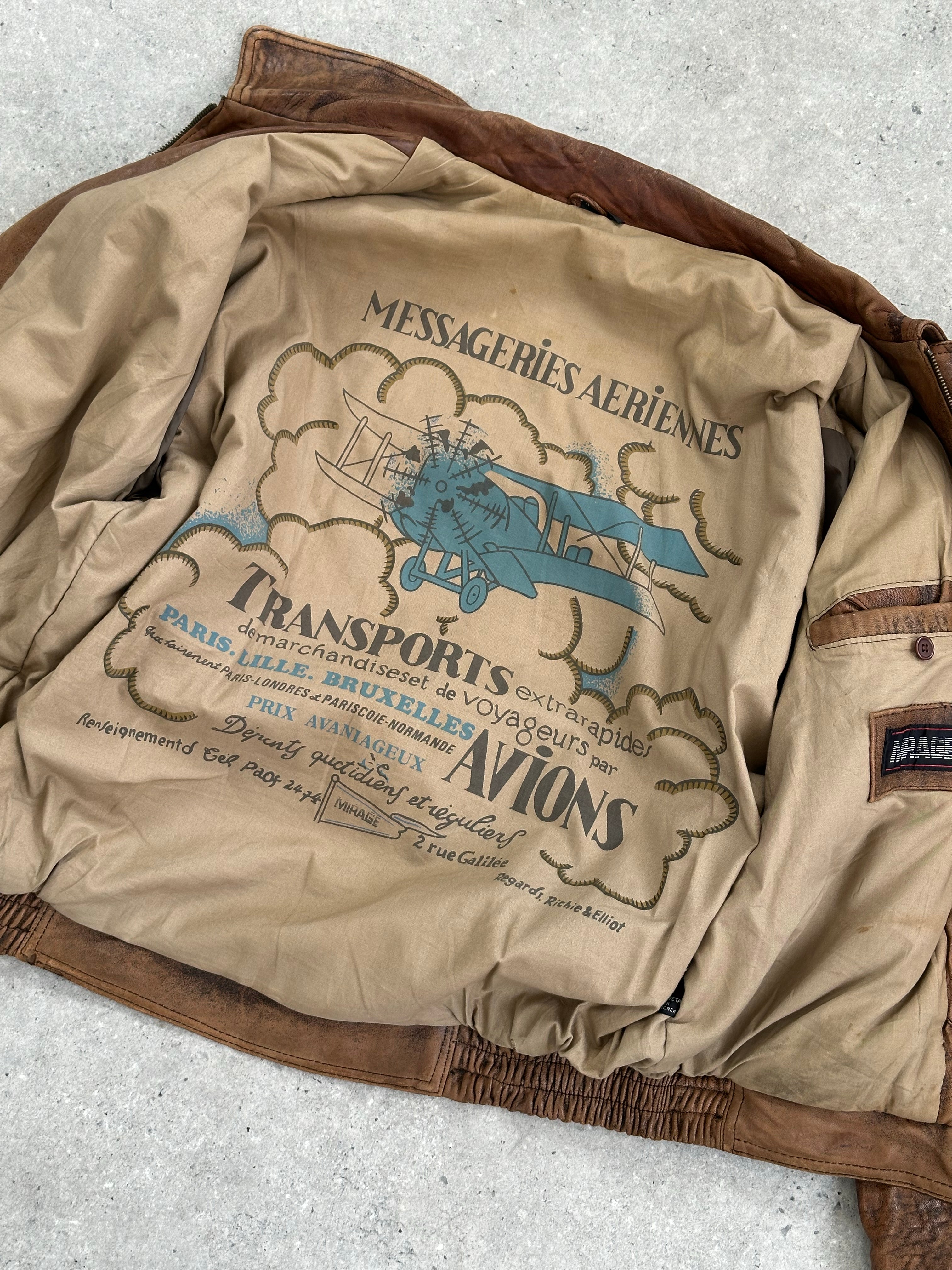 Vintage 1990s Aged Leather Bomber Jacket - XL