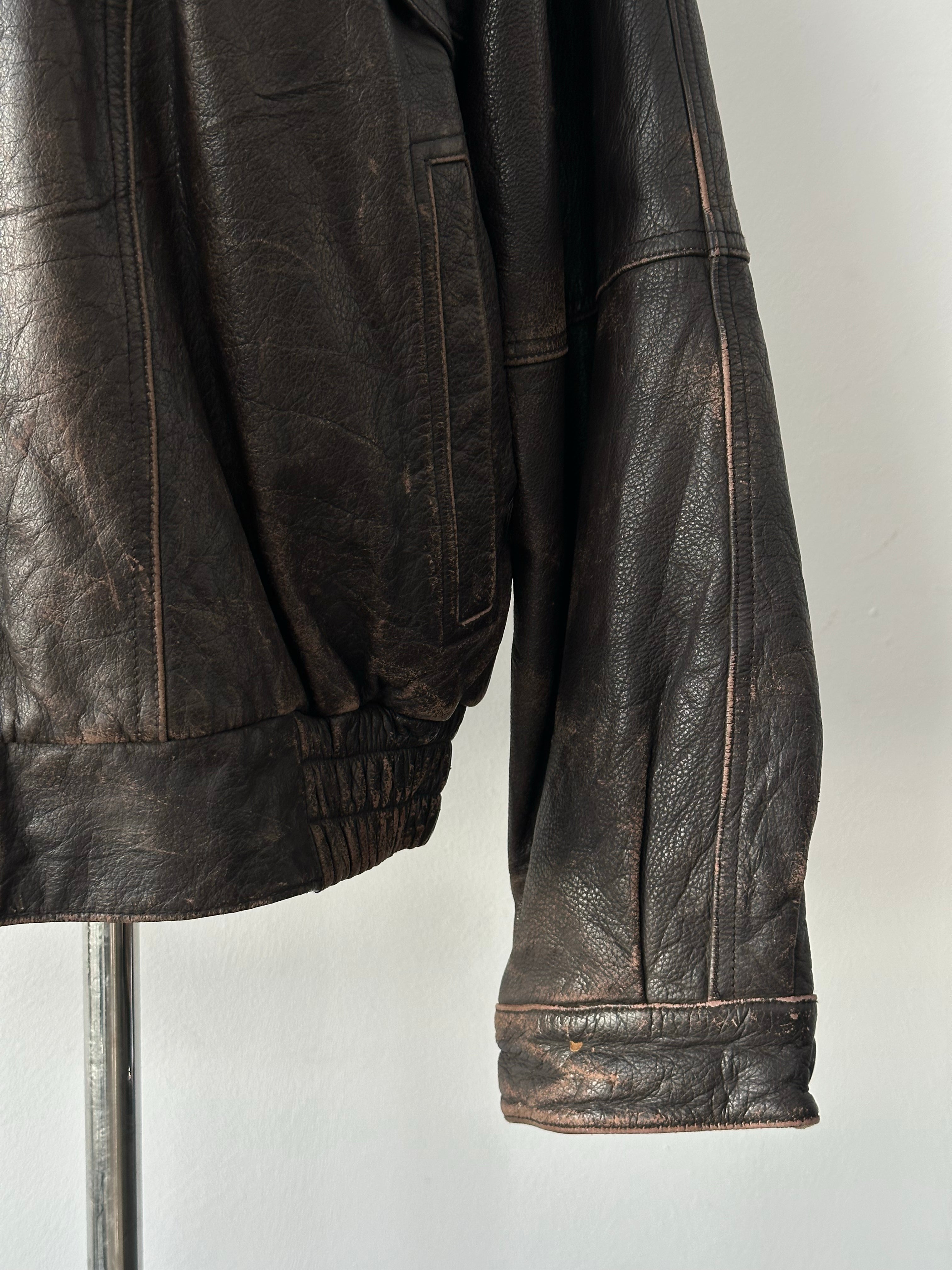 Vintage 1990s Distressed Leather Bomber Jacket - XL