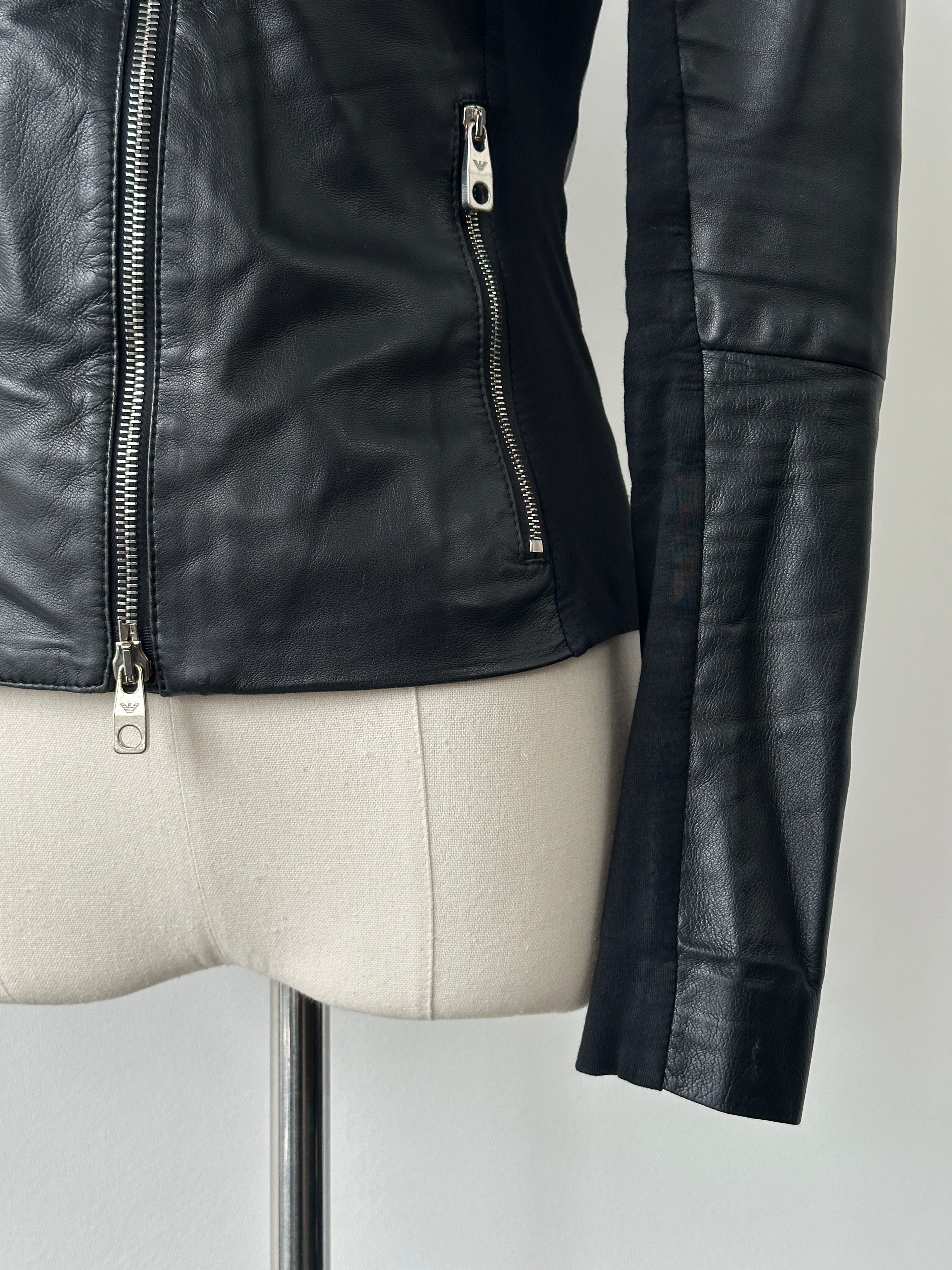 Emporio Armani Double Zip Fitted Lamb Leather Jacket - XS-S