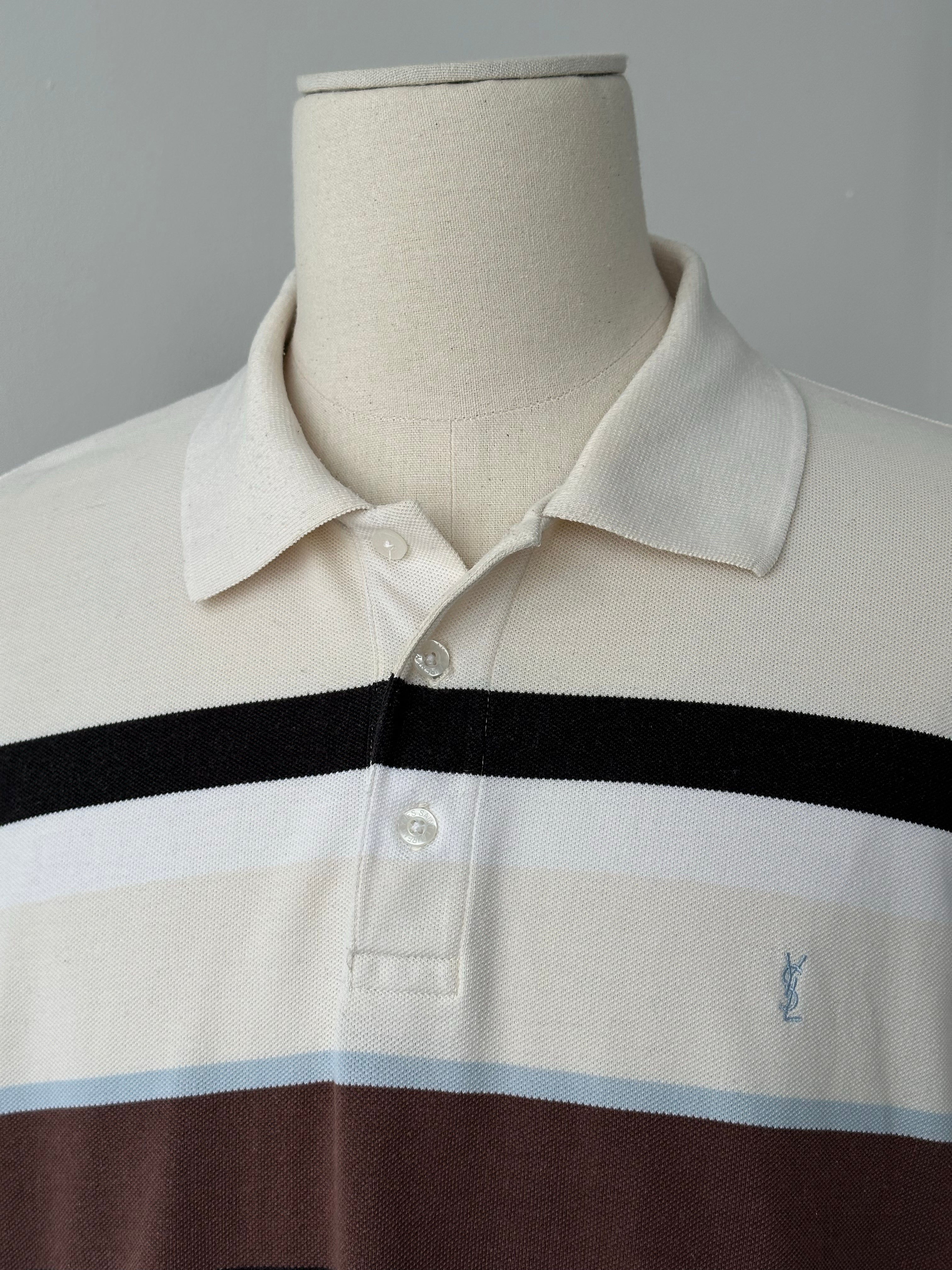 Yves Saint Laurent 1990s Cotton Striped Short Sleeve Polo - XL