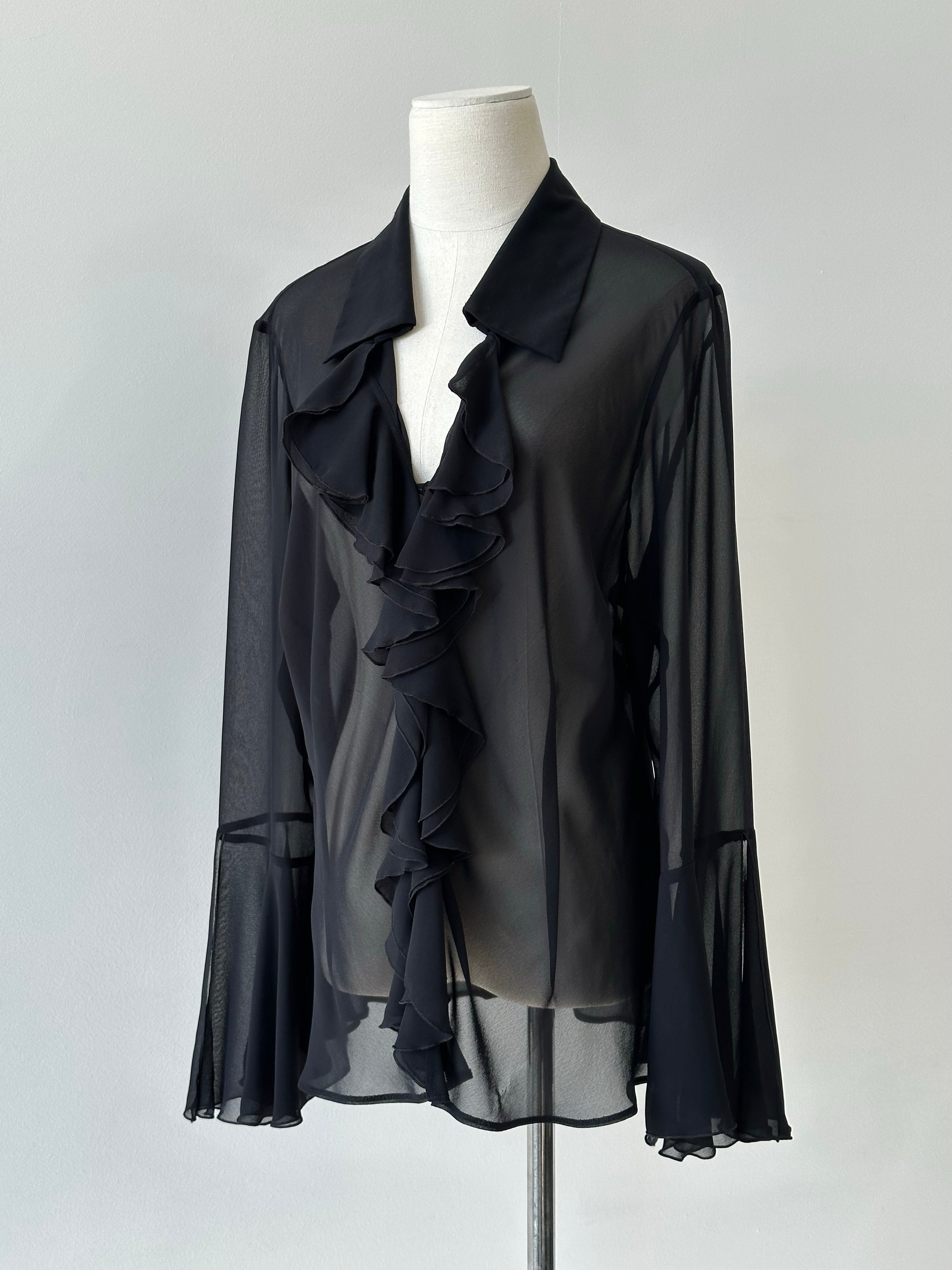 Vintage 1990s Sheer Ruffle Shirt - L