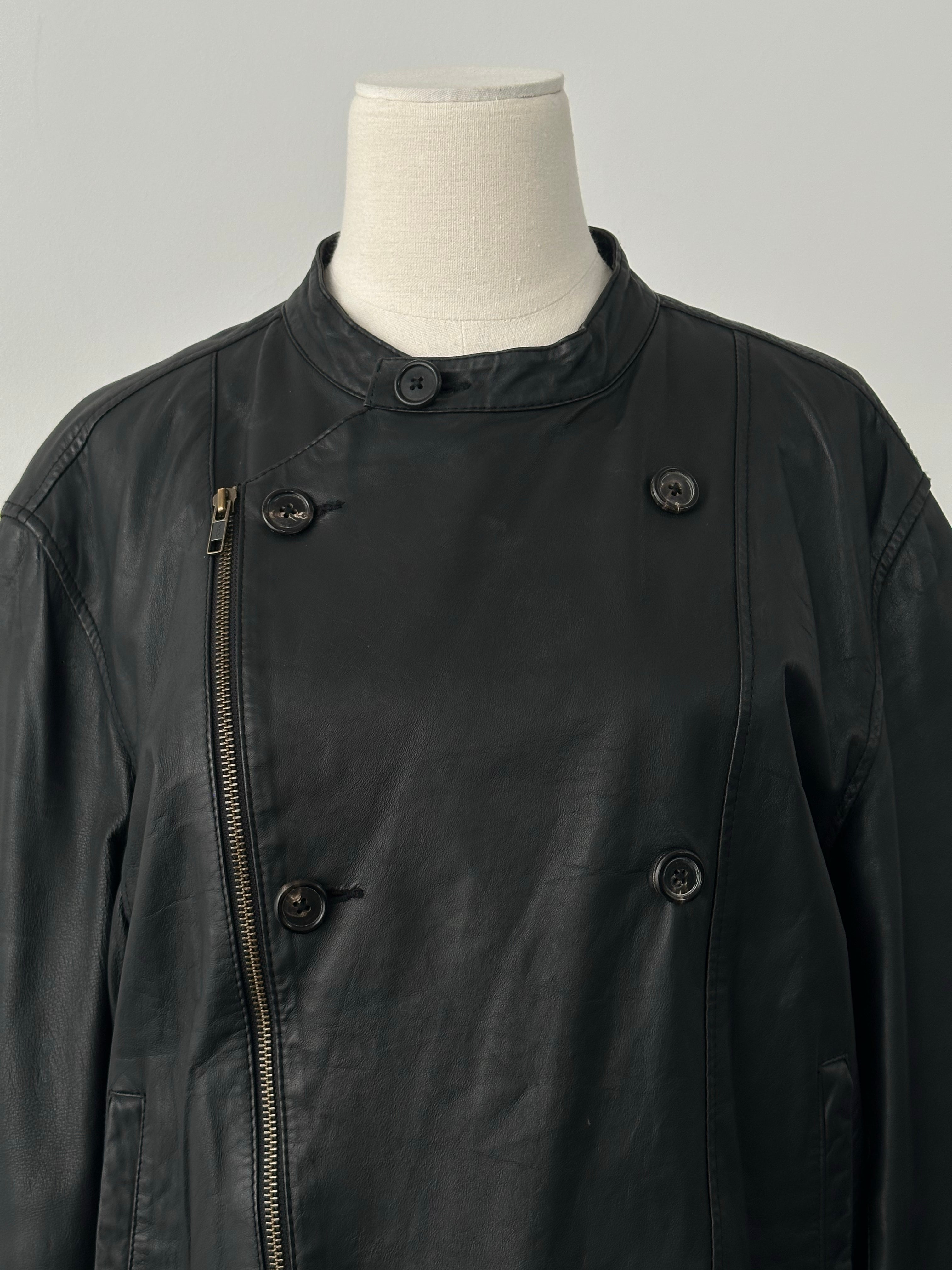 Vintage 1990s Double Breasted Leather Jacket - M