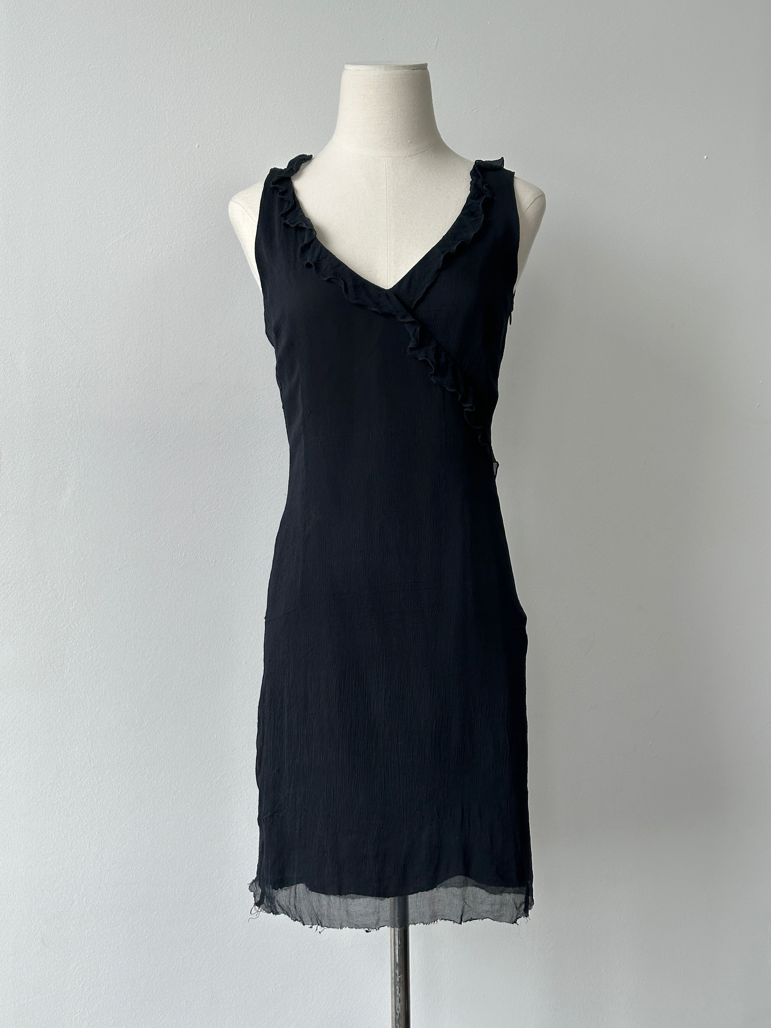 Max & Co 2000s Pure Silk Ruffle Trim Mini Dress - S