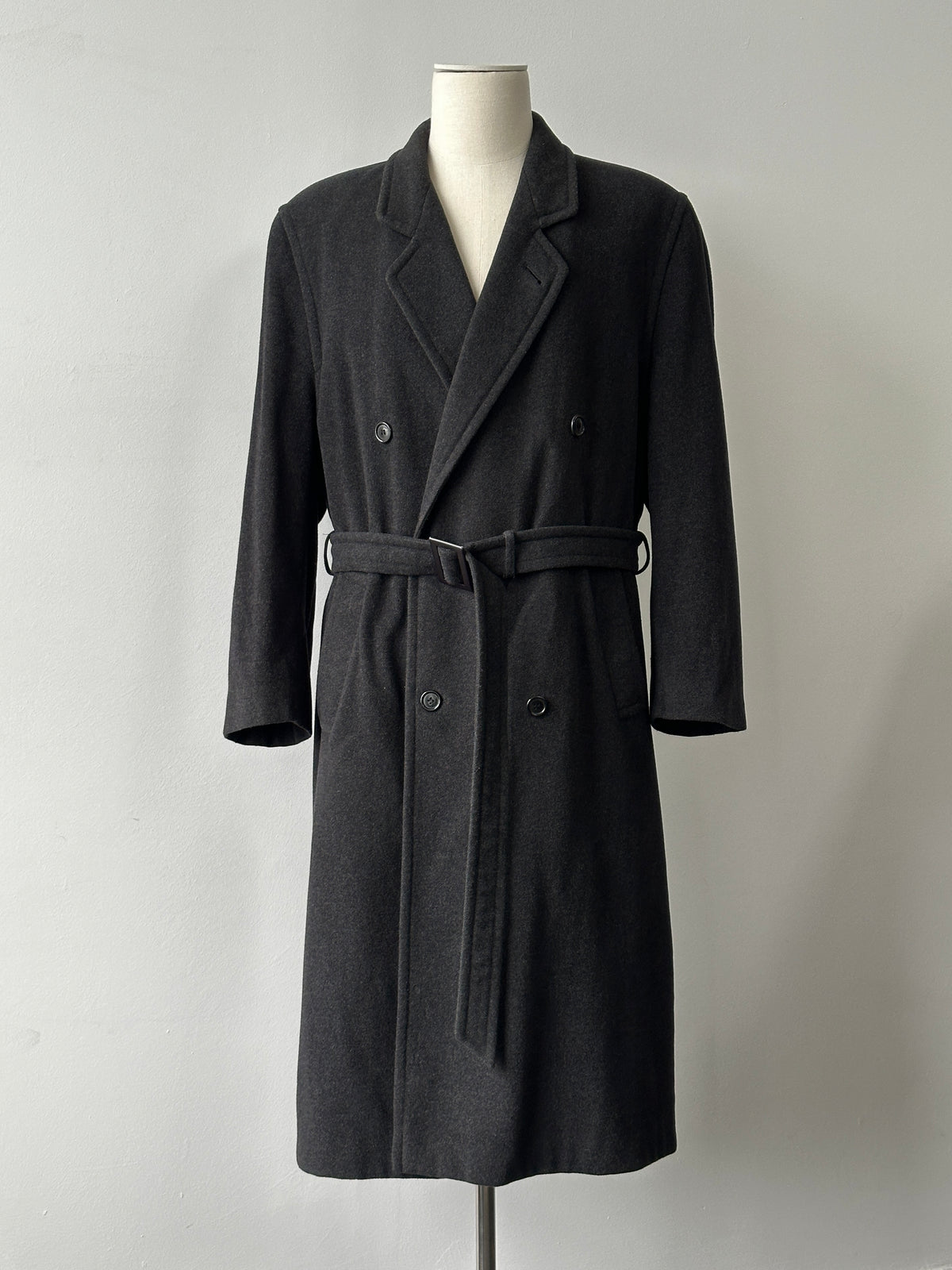Vintage 1990s Wool Cashmere High Neck Belted Coat - L