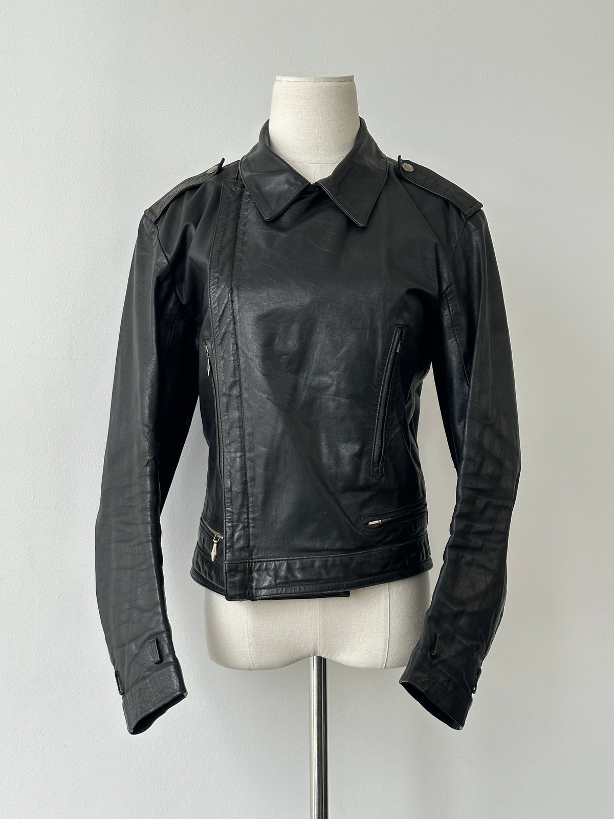 Vintage 1990s Fitted Moto Leather Jacket - XS-S