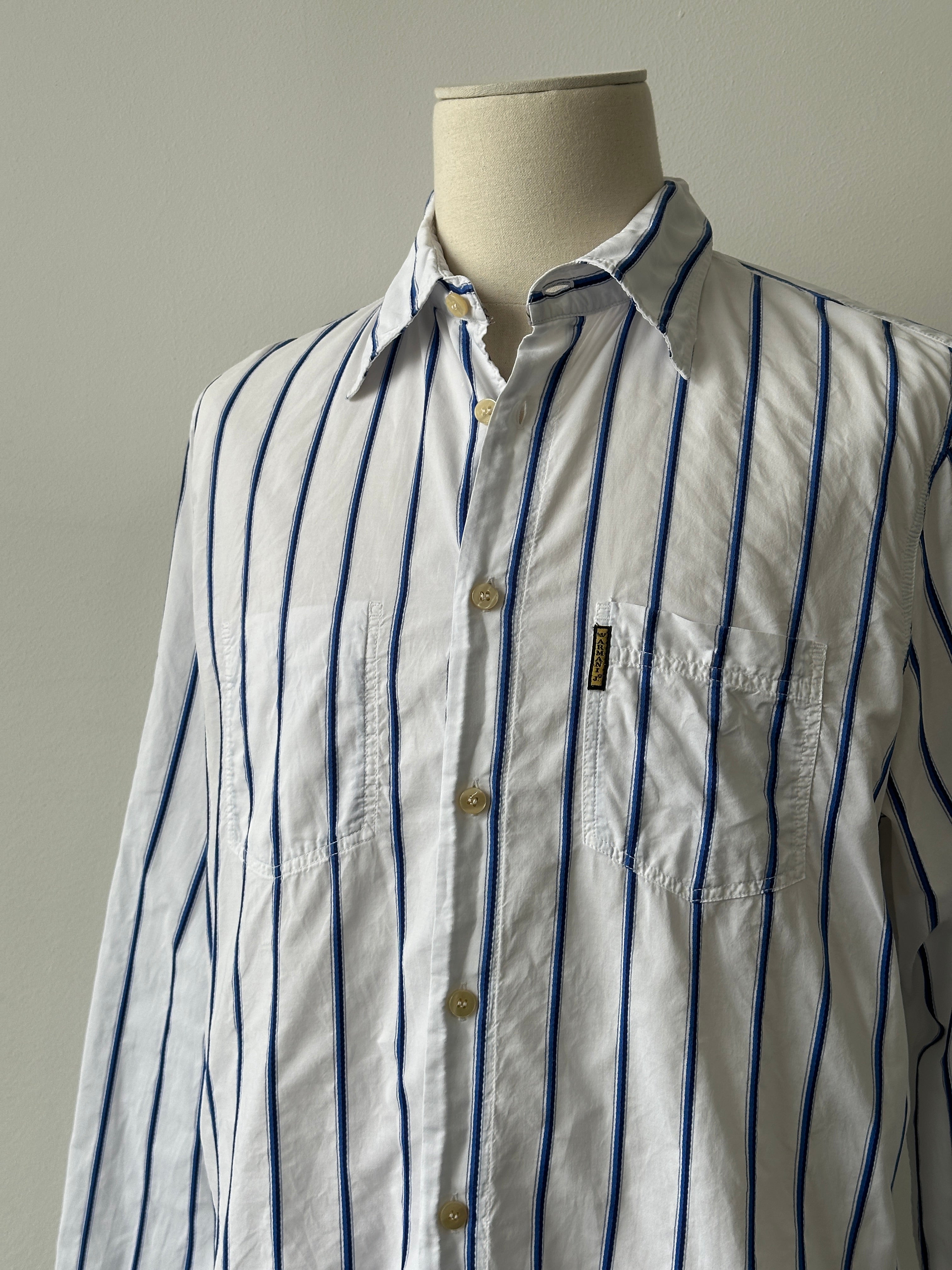 Armani Jeans 1990s Cotton Logo Striped Shirt - L