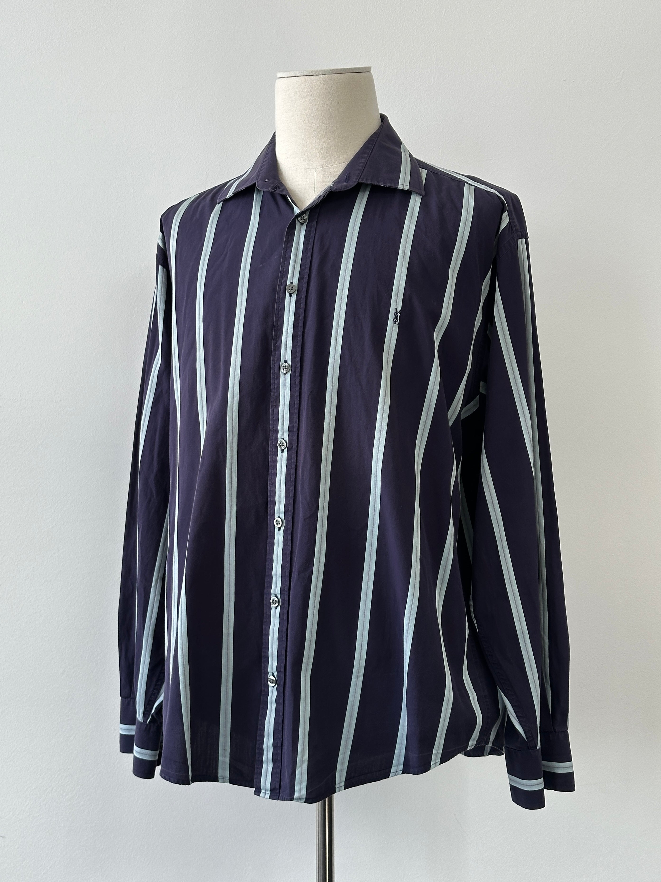 Yves Saint Saint Pour Homme 2000s Pure Cotton Striped Shirt - XXL