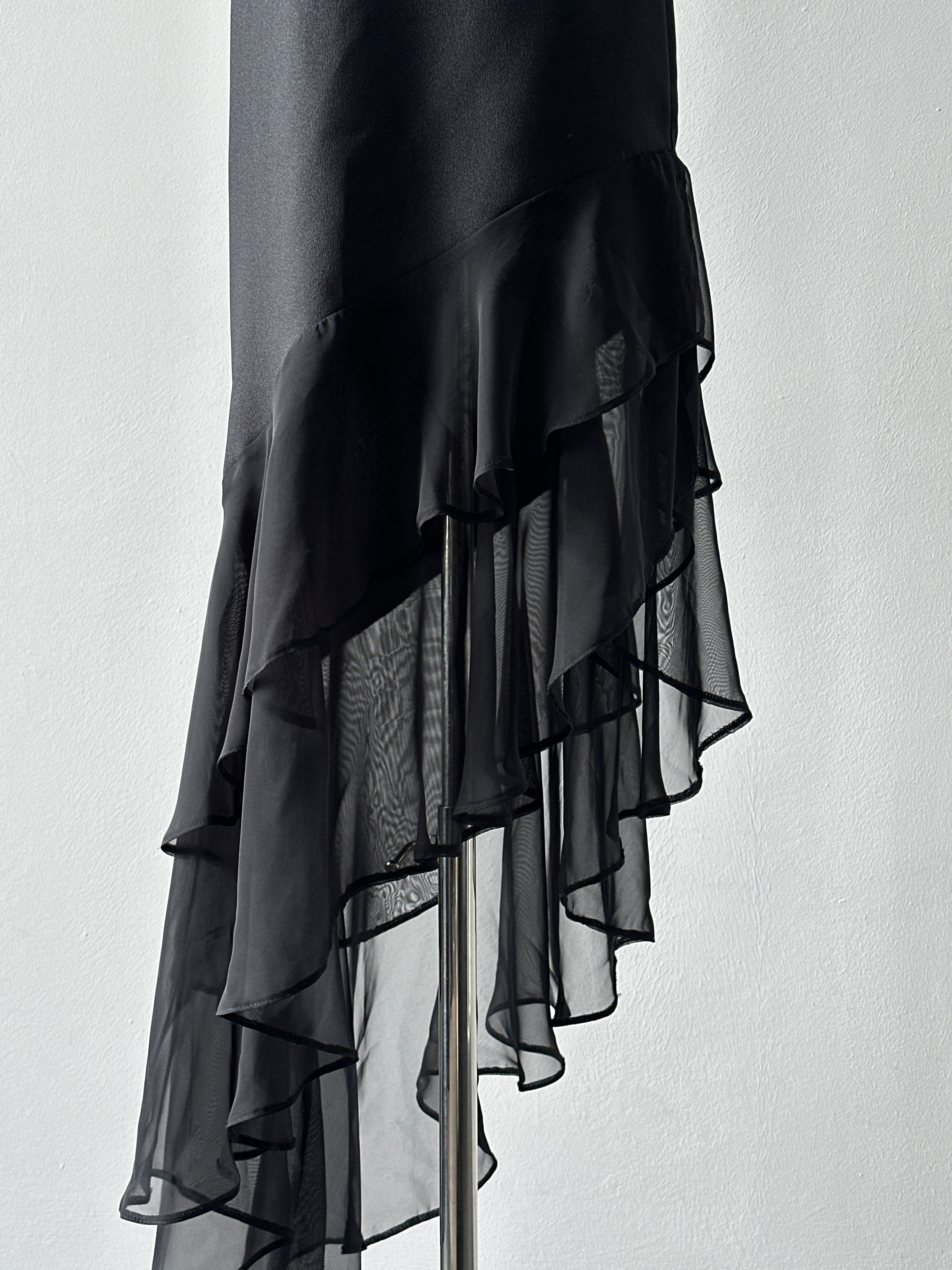 British Vintage 1990s Asymmetric Ruffle Midi Skirt - W28