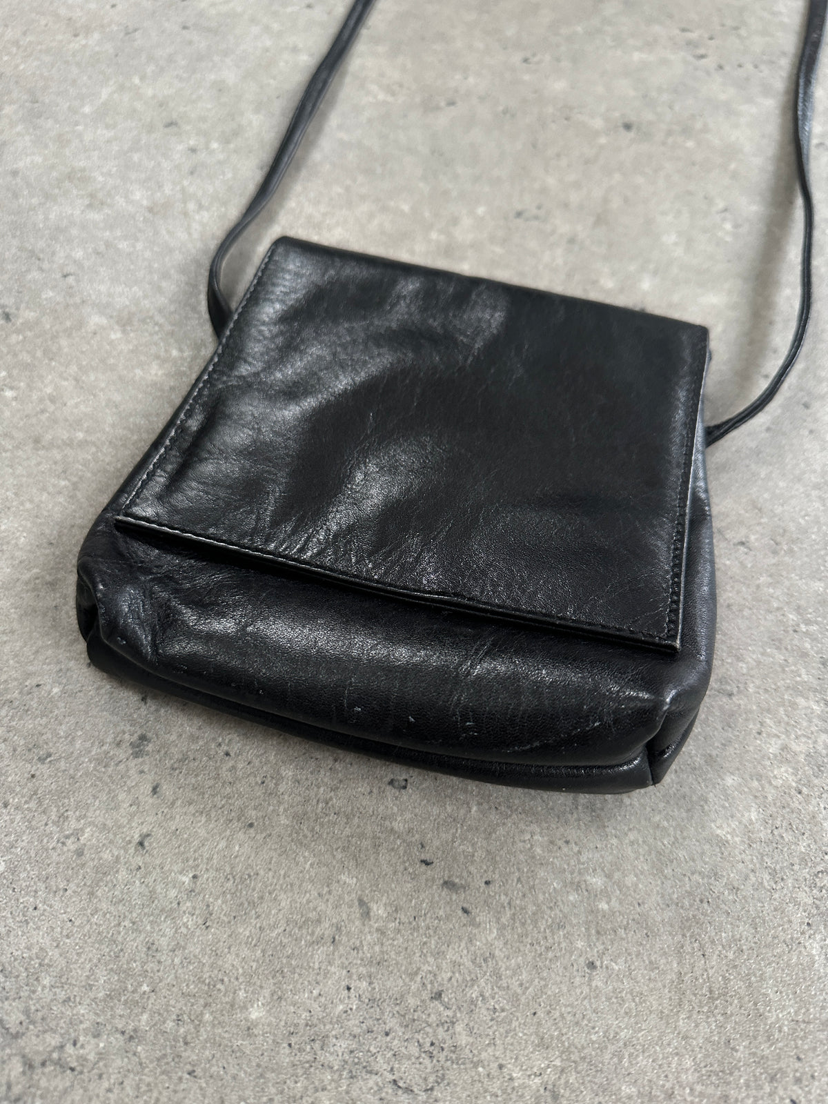 Vintage 1990s Leather Minimal Crossbody Bag Single Button Bag
