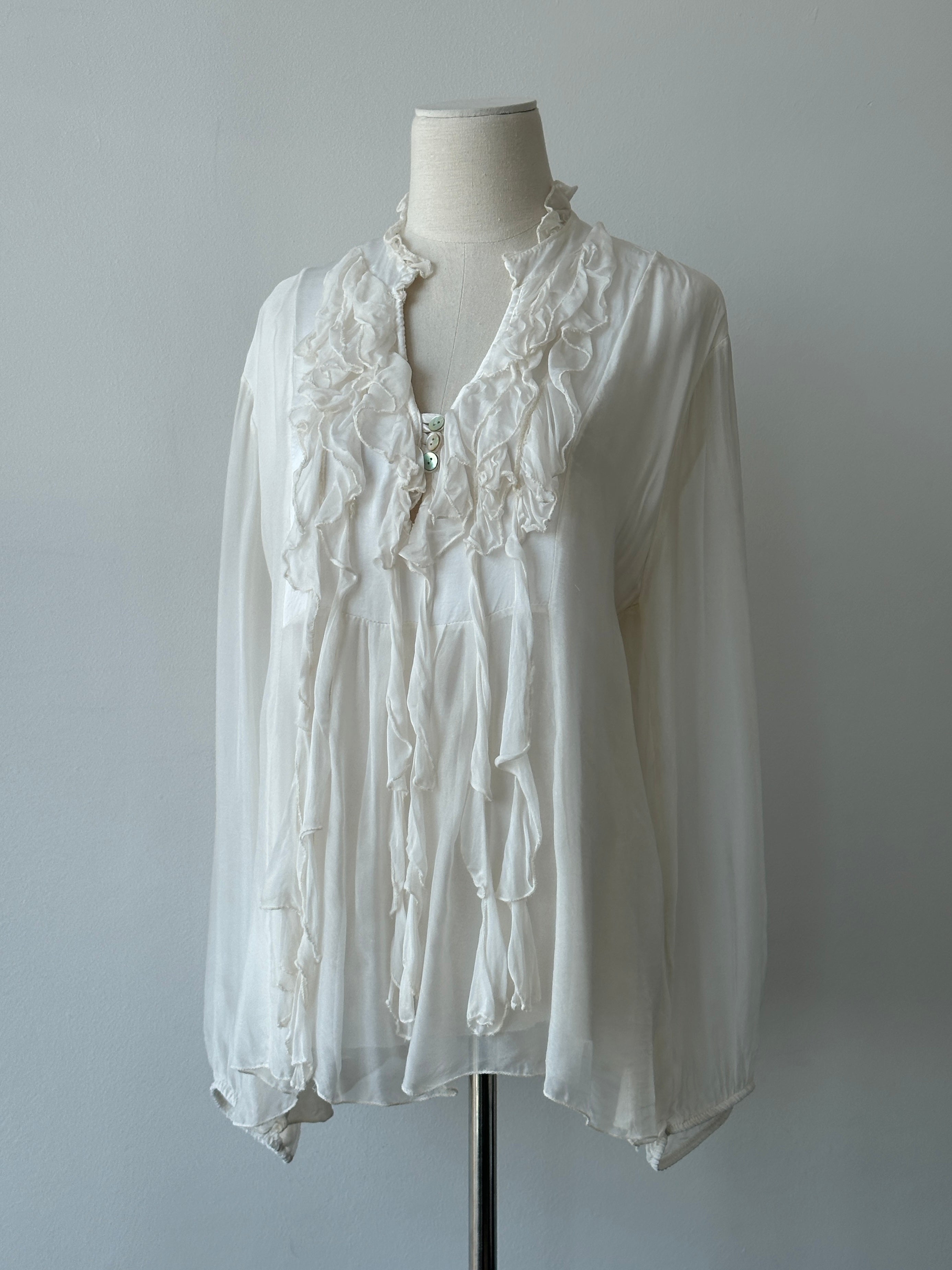 Italian Vintage 2000s Silk Ruffle Shirt - M