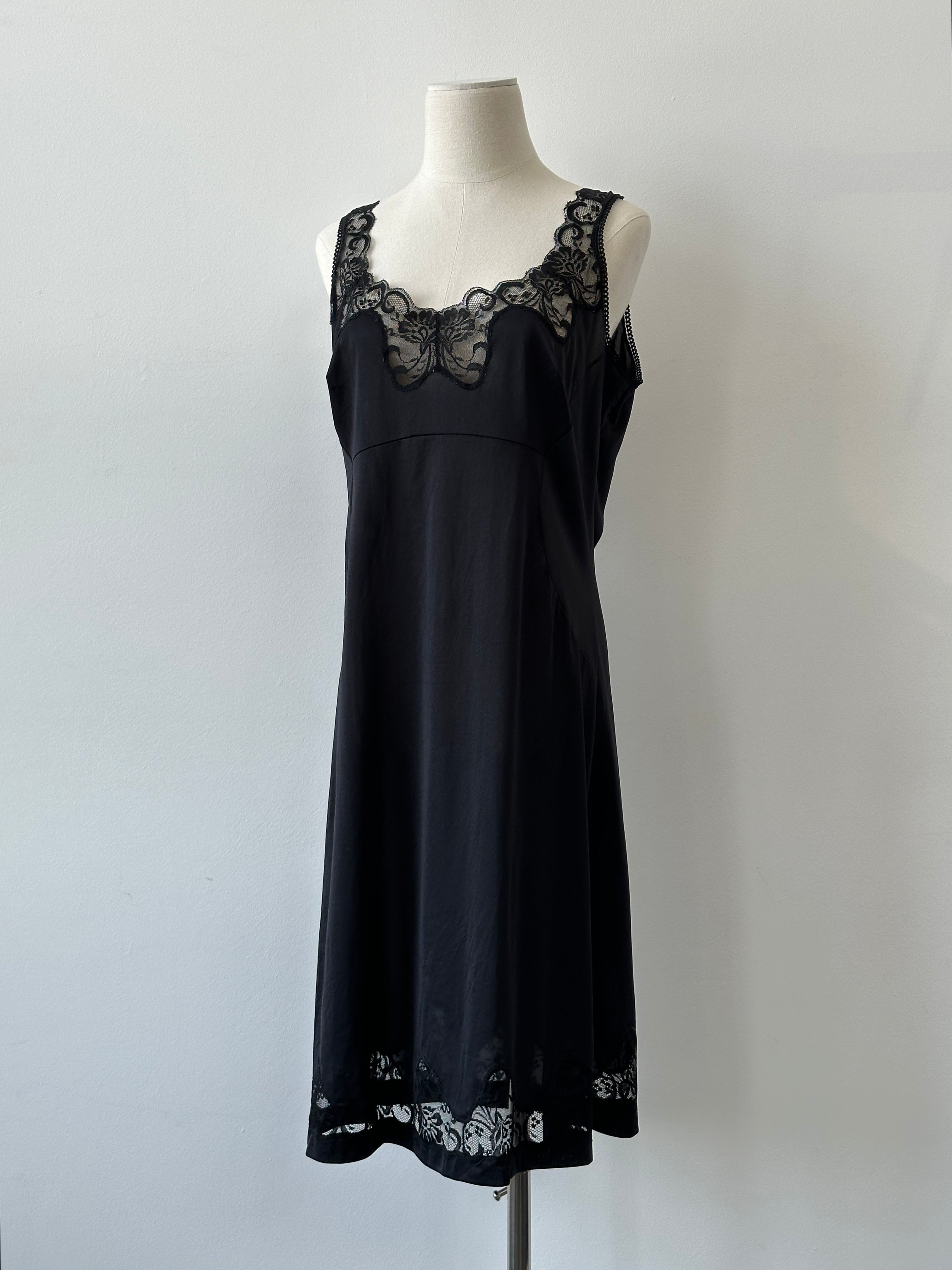 Vintage 1990s Semi Sheer Lace Midi Slip Dress - M