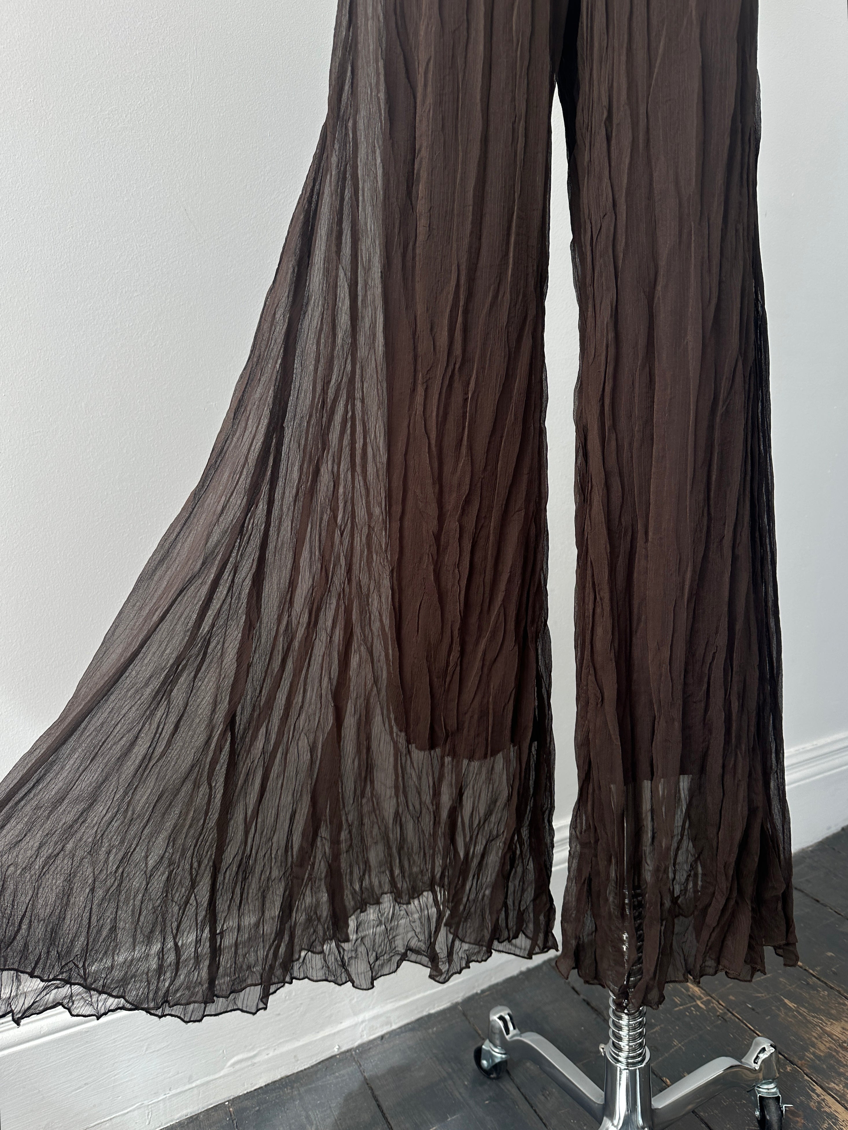 French Vintage 1990s Crinkle Flared Trousers - W28