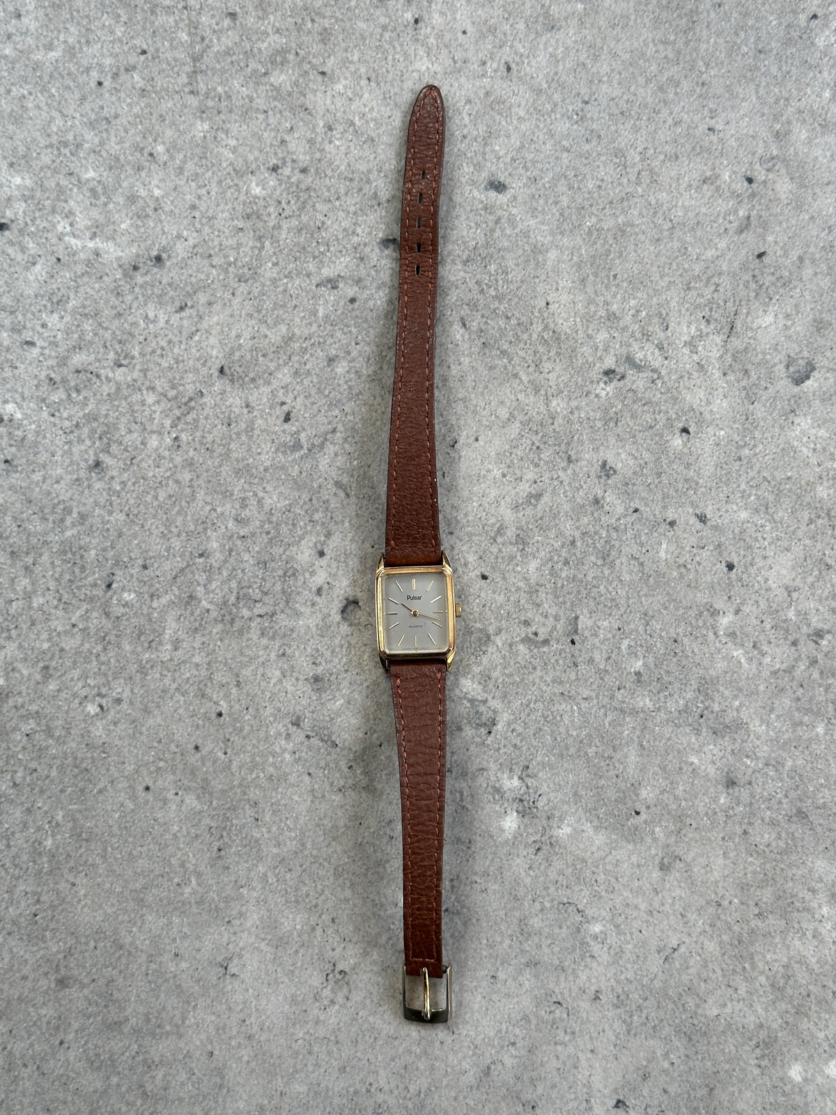 Vintage Pulsar 1980s Gold Tone Leather Watch