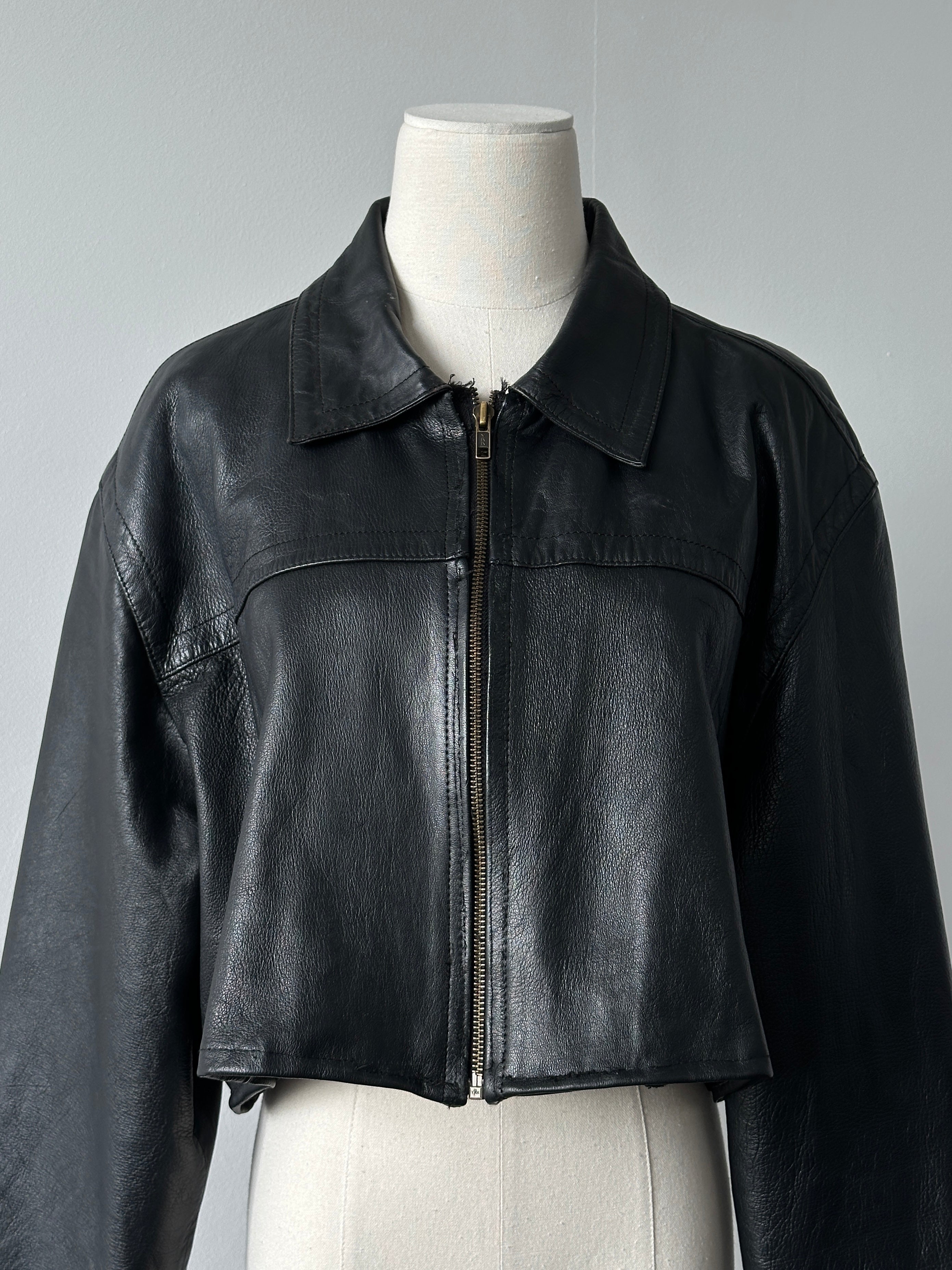 Vintage 1990s Cropped Leather Jacket - XL