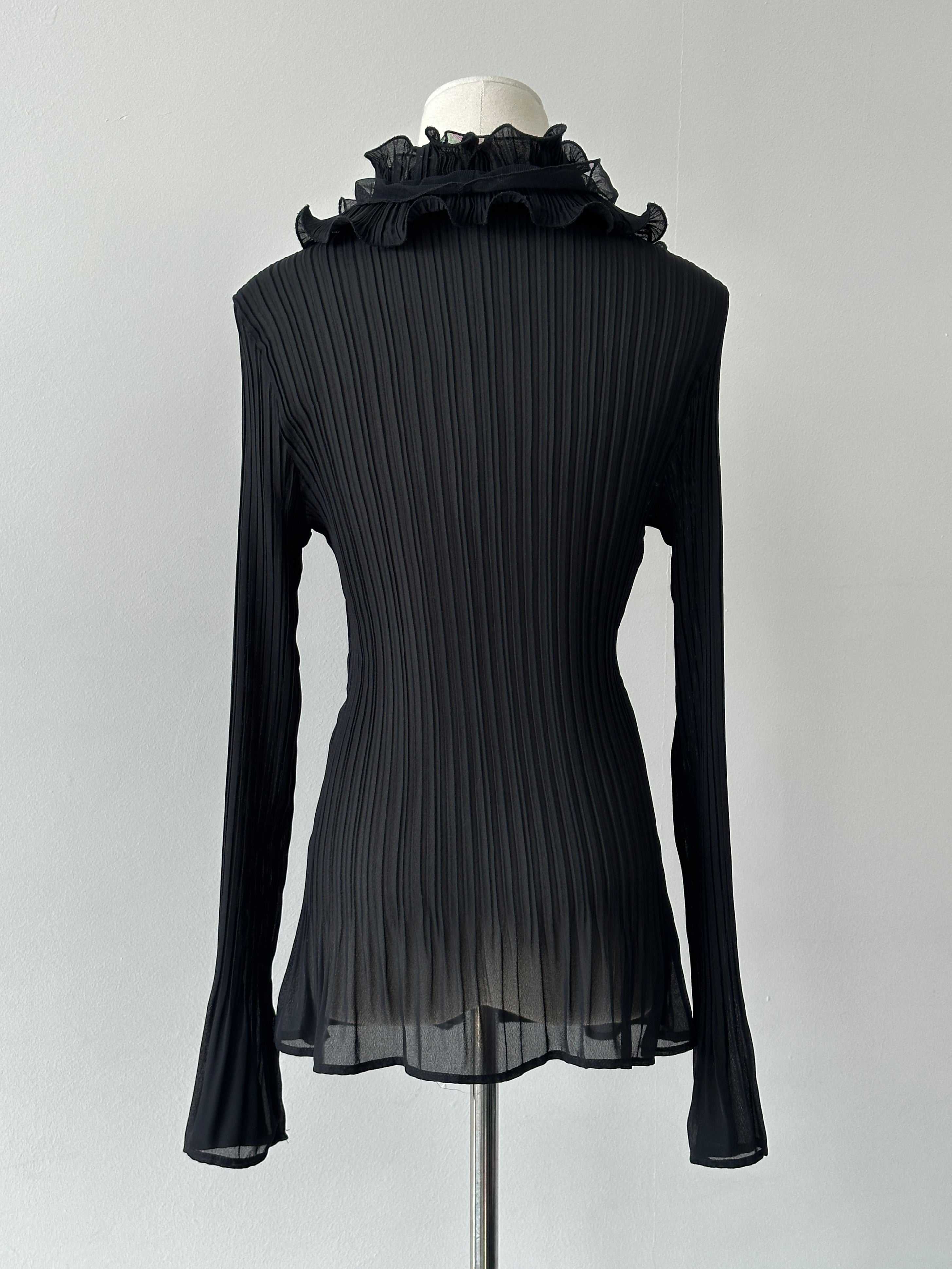 Vintage 1990s Pleated Sheer Ruffle Shirt - M