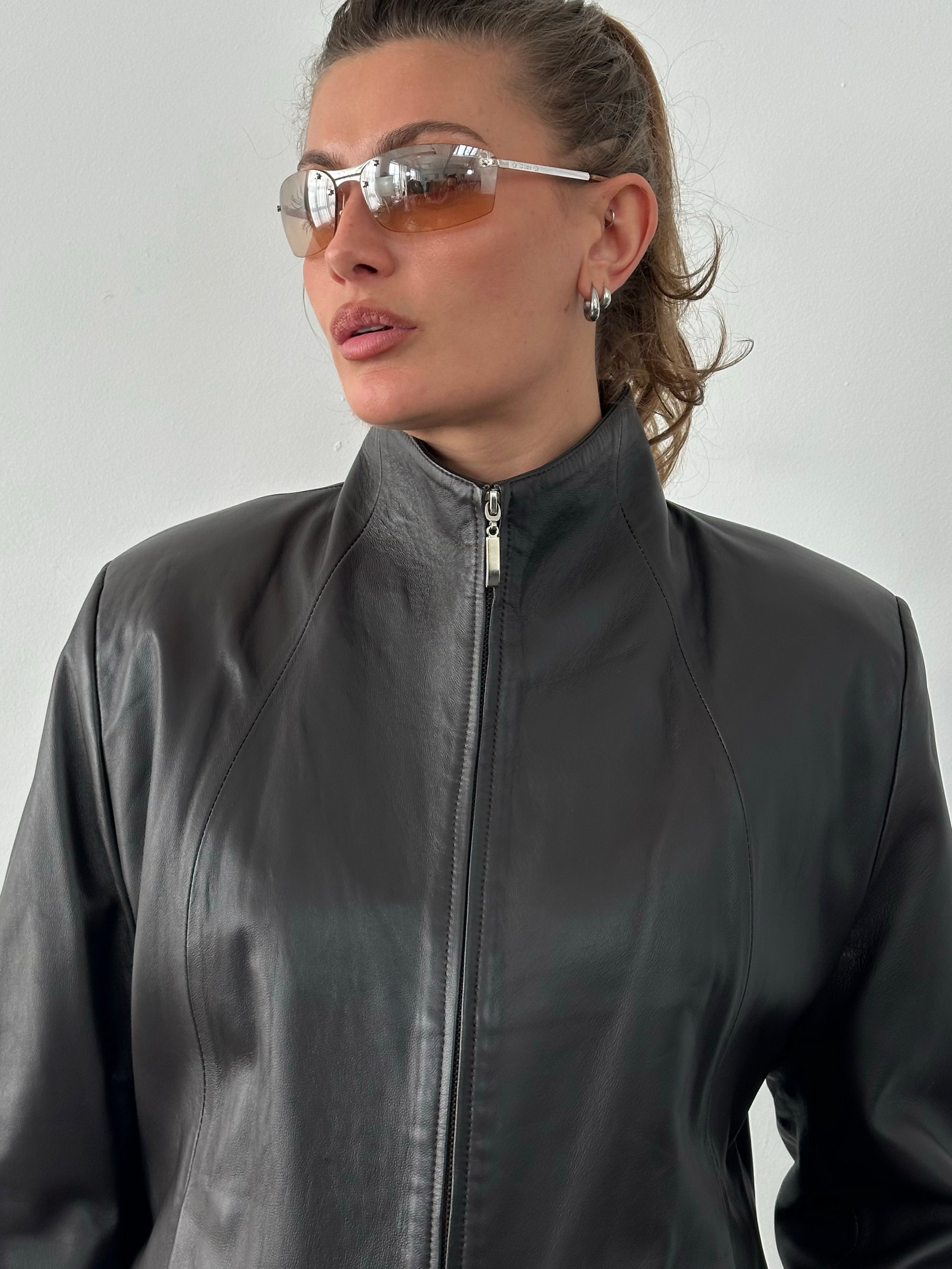 Vintage 1990s High Neck Leather Jacket - M/L