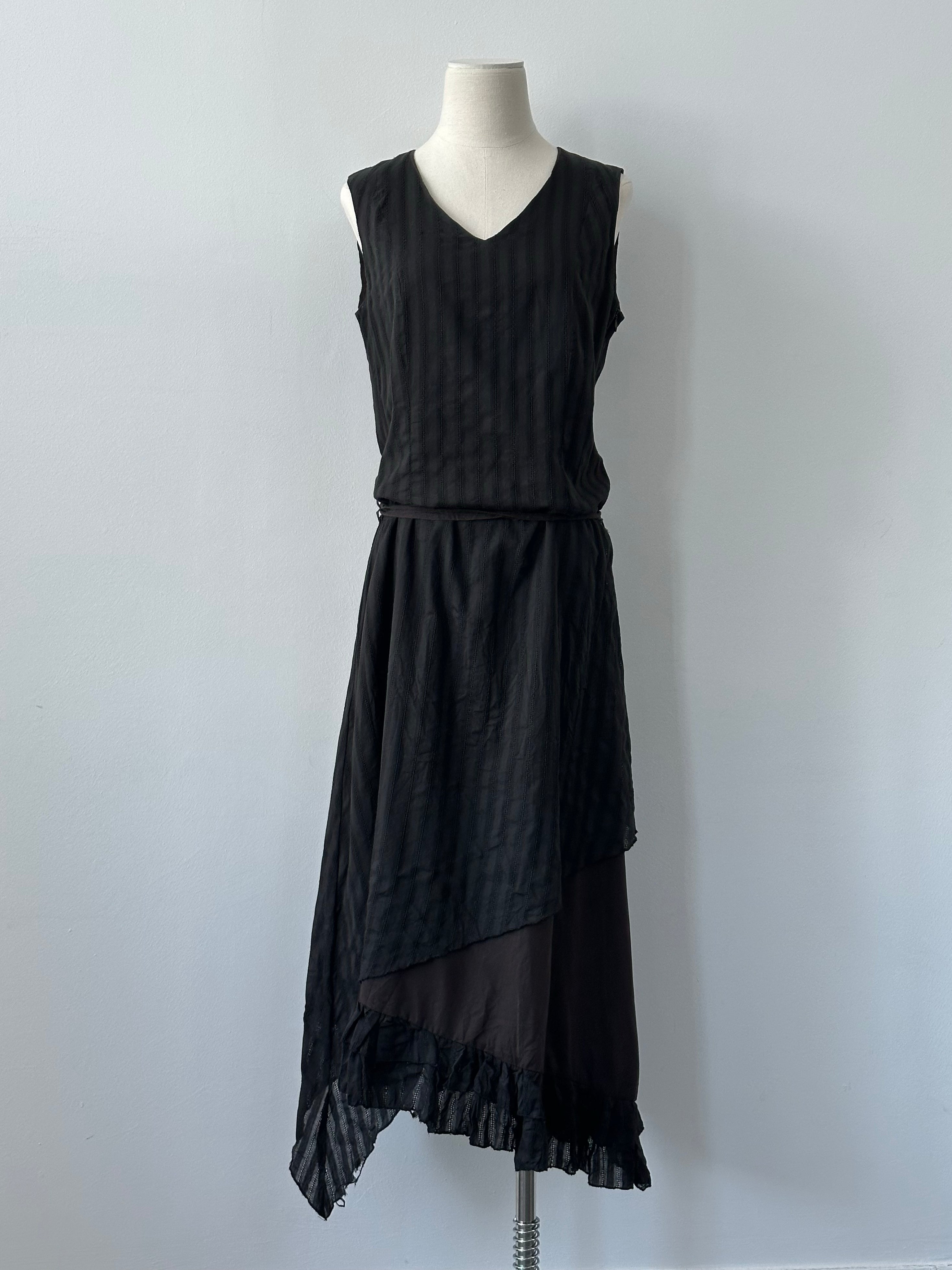 Vintage 1990s Asymmetric Tie Belt Floor Length Dress - M
