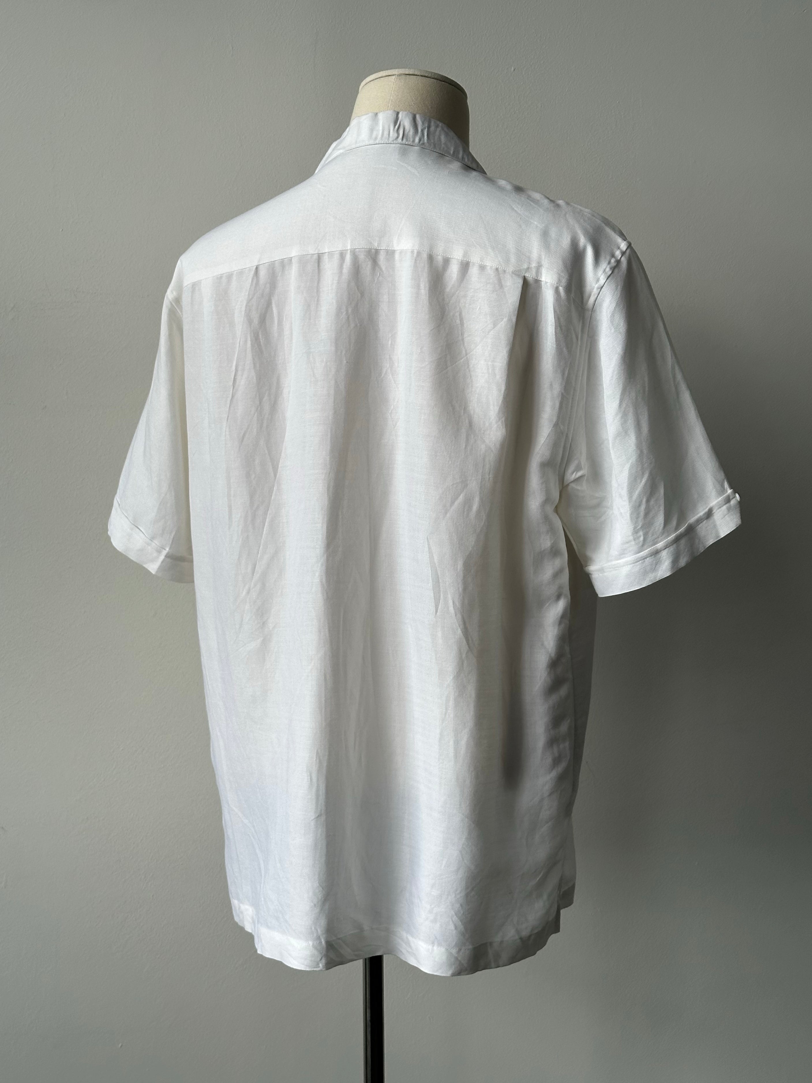 Vintage 1990s Linen Open Collar Short Sleeve Shirt - XL