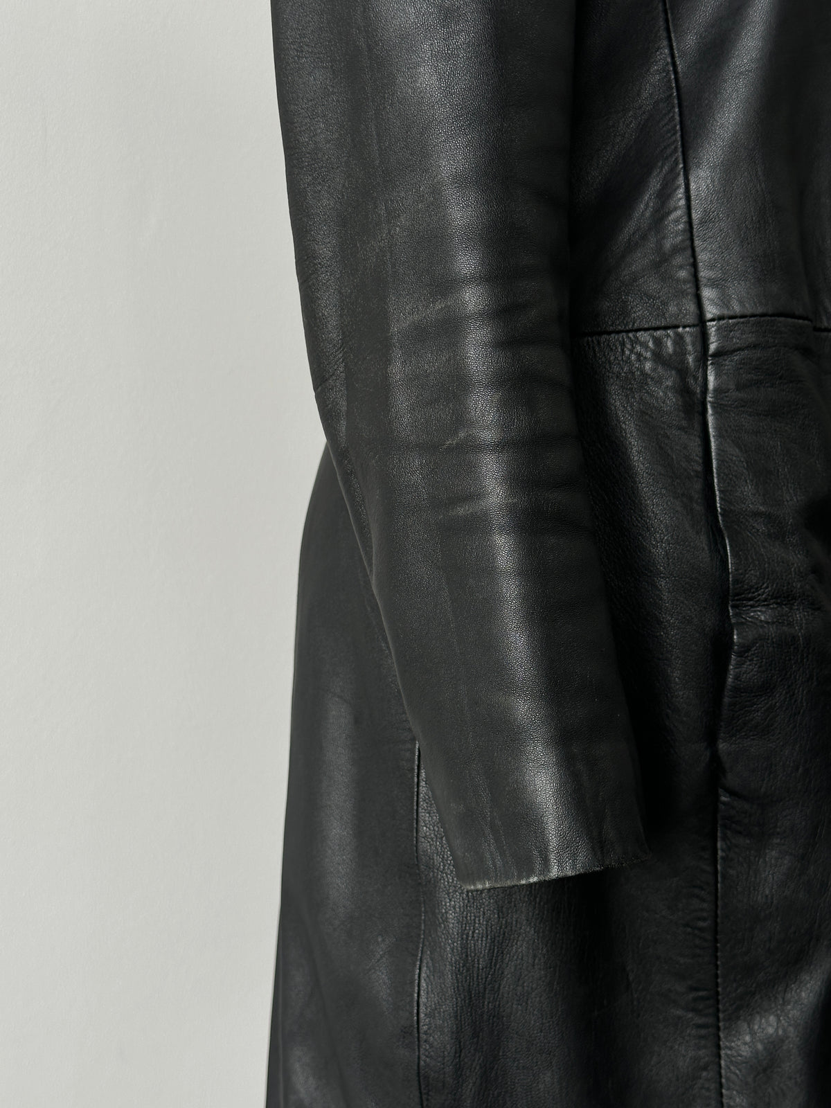 Vintage 1990s High Neck Concealed Placket Leather Trench Coat - XS-S