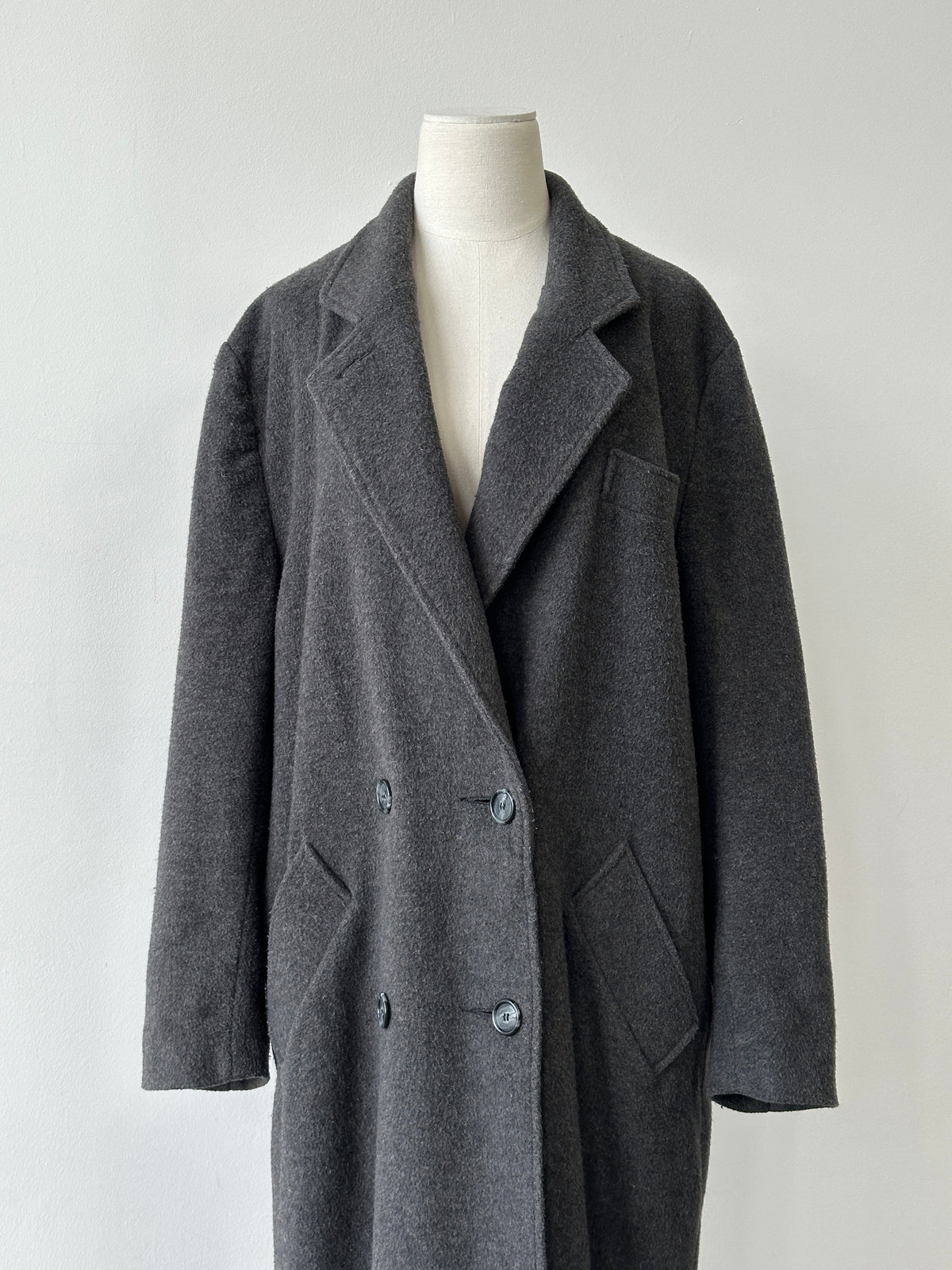 British Vintage 1990s Wool High Neck Double Breasted Coat - L