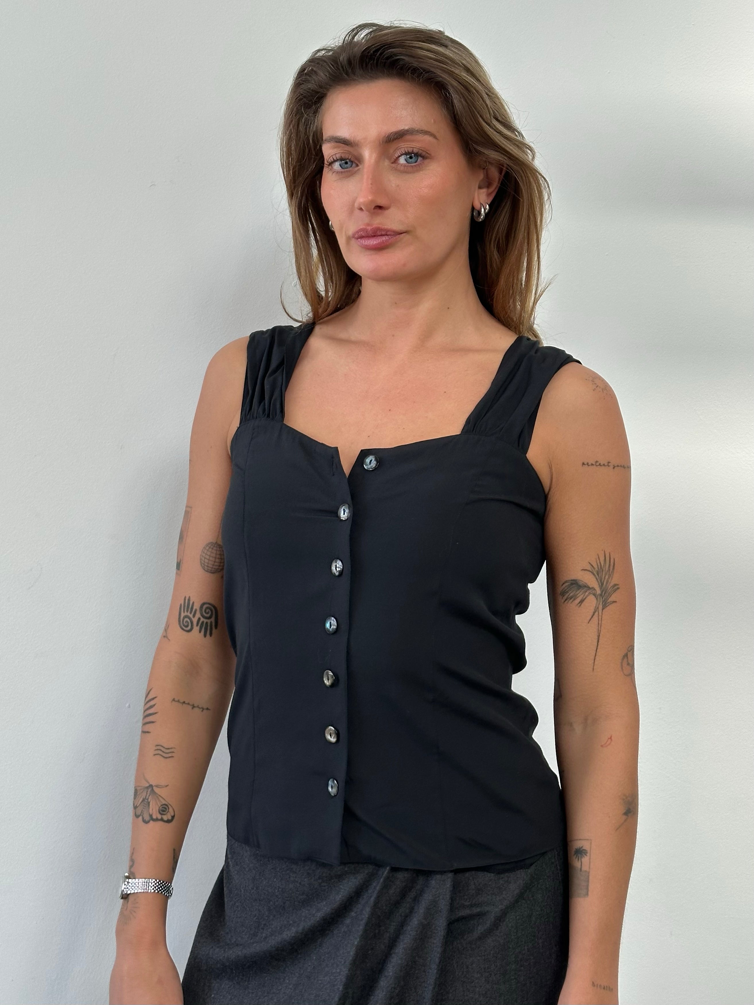 Vintage 1990s Button Down Sweetheart Neckline Top - S
