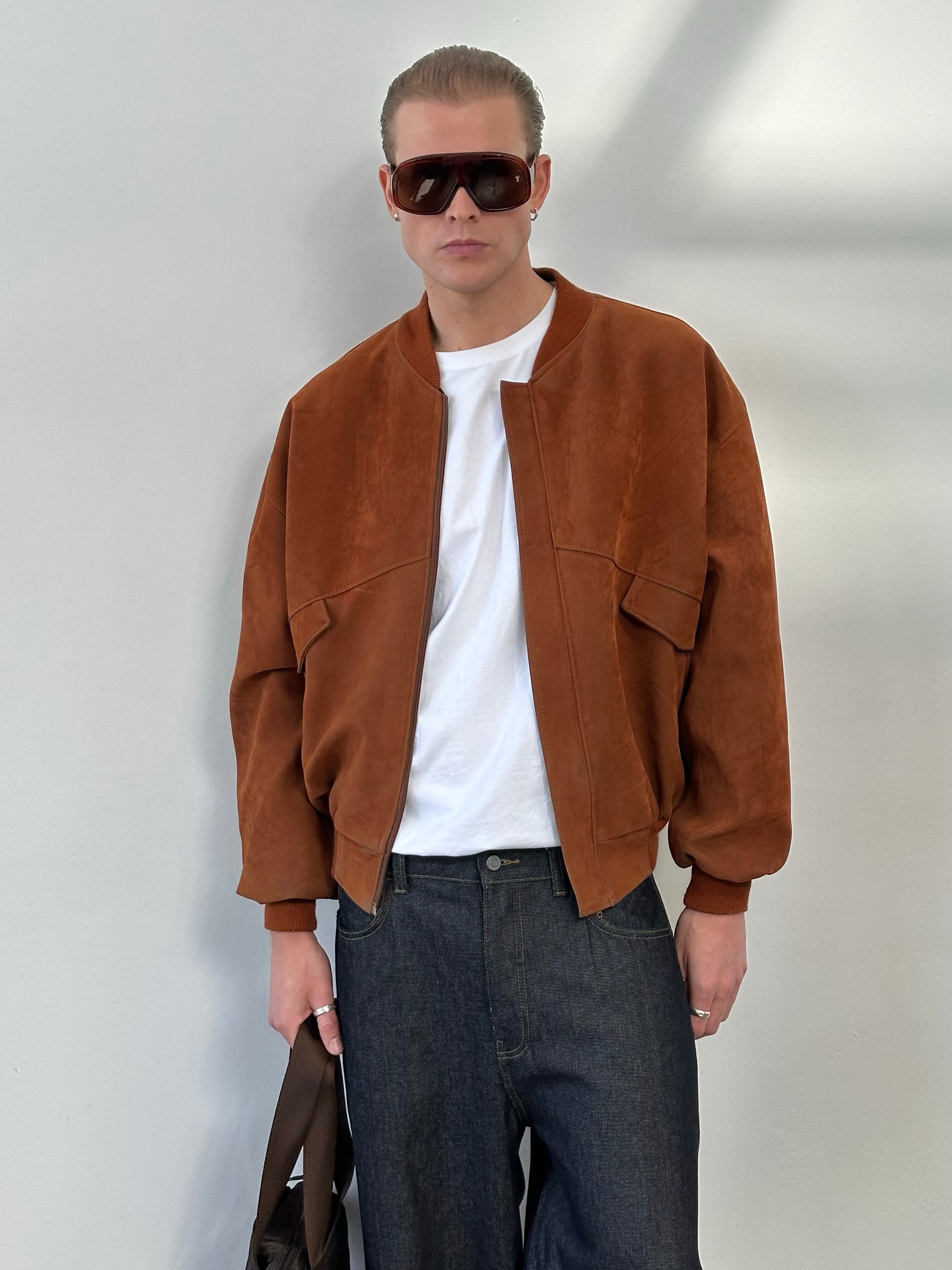 Vintage 1990s Faux Suede Bomber Jacket - M