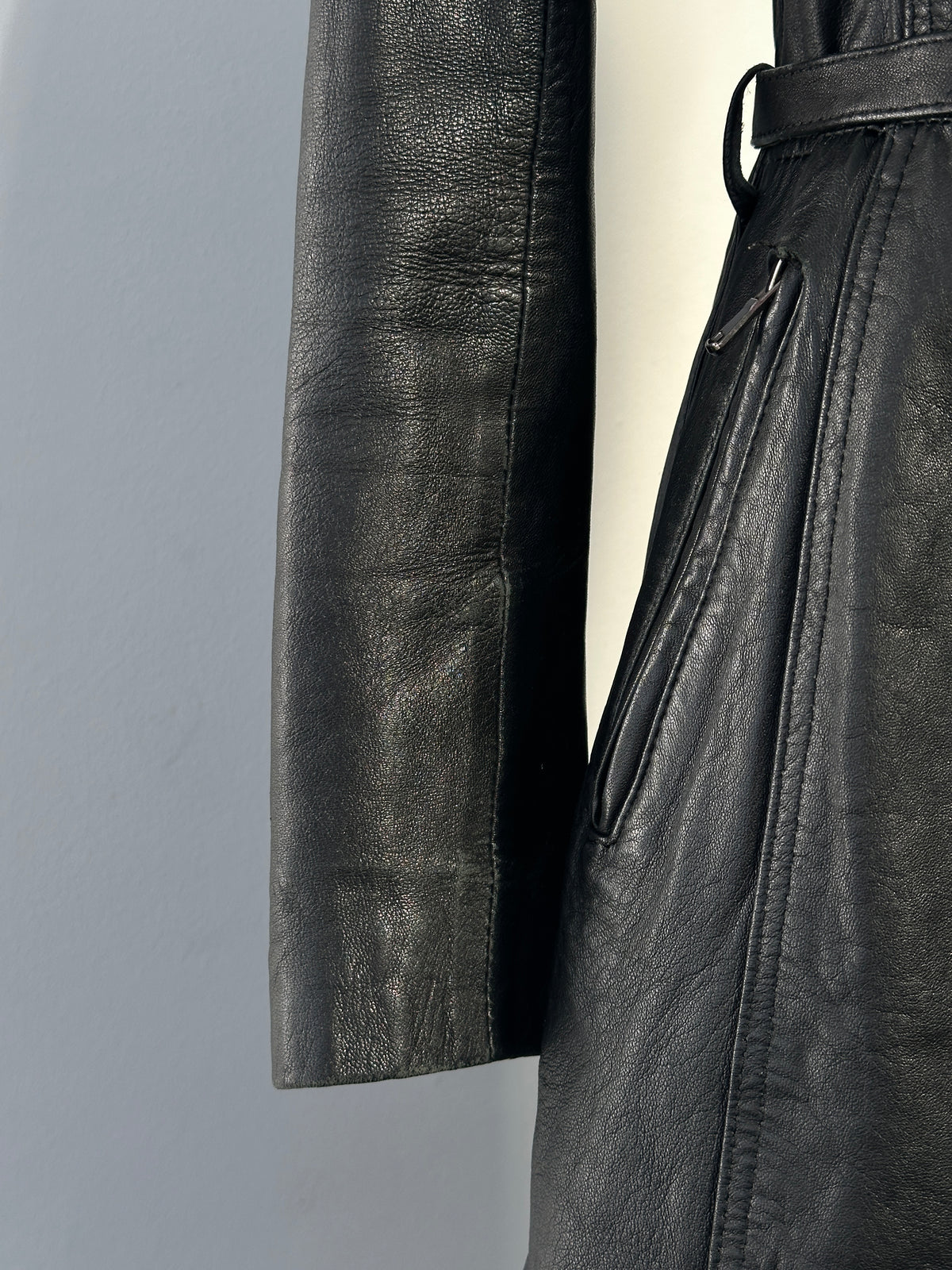 Italian Vintage 1990s Double Zip Belted Leather Jacket - XS