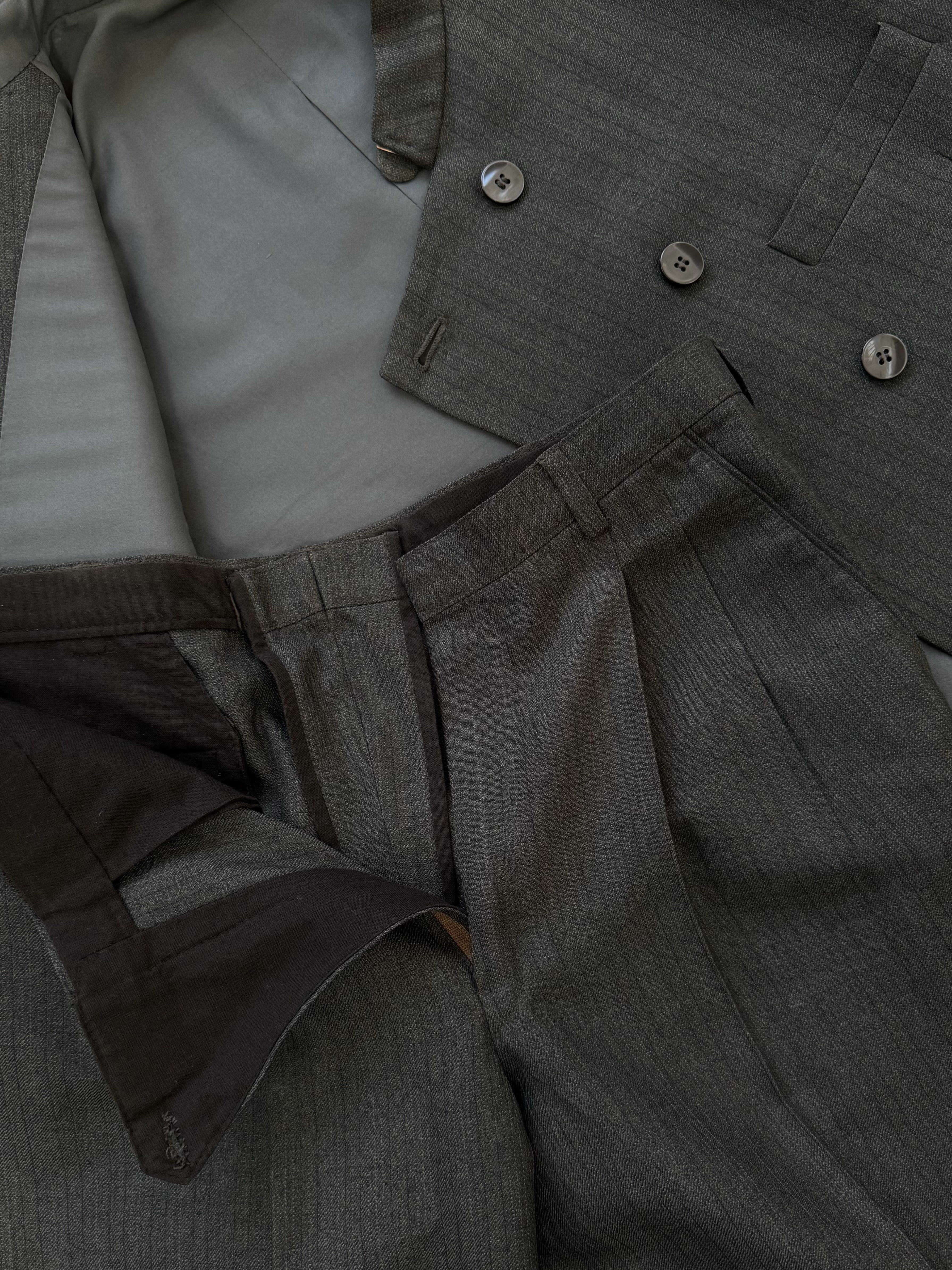 Vintage 1990s Stand Collar Double Breasted Stripe Suit - M