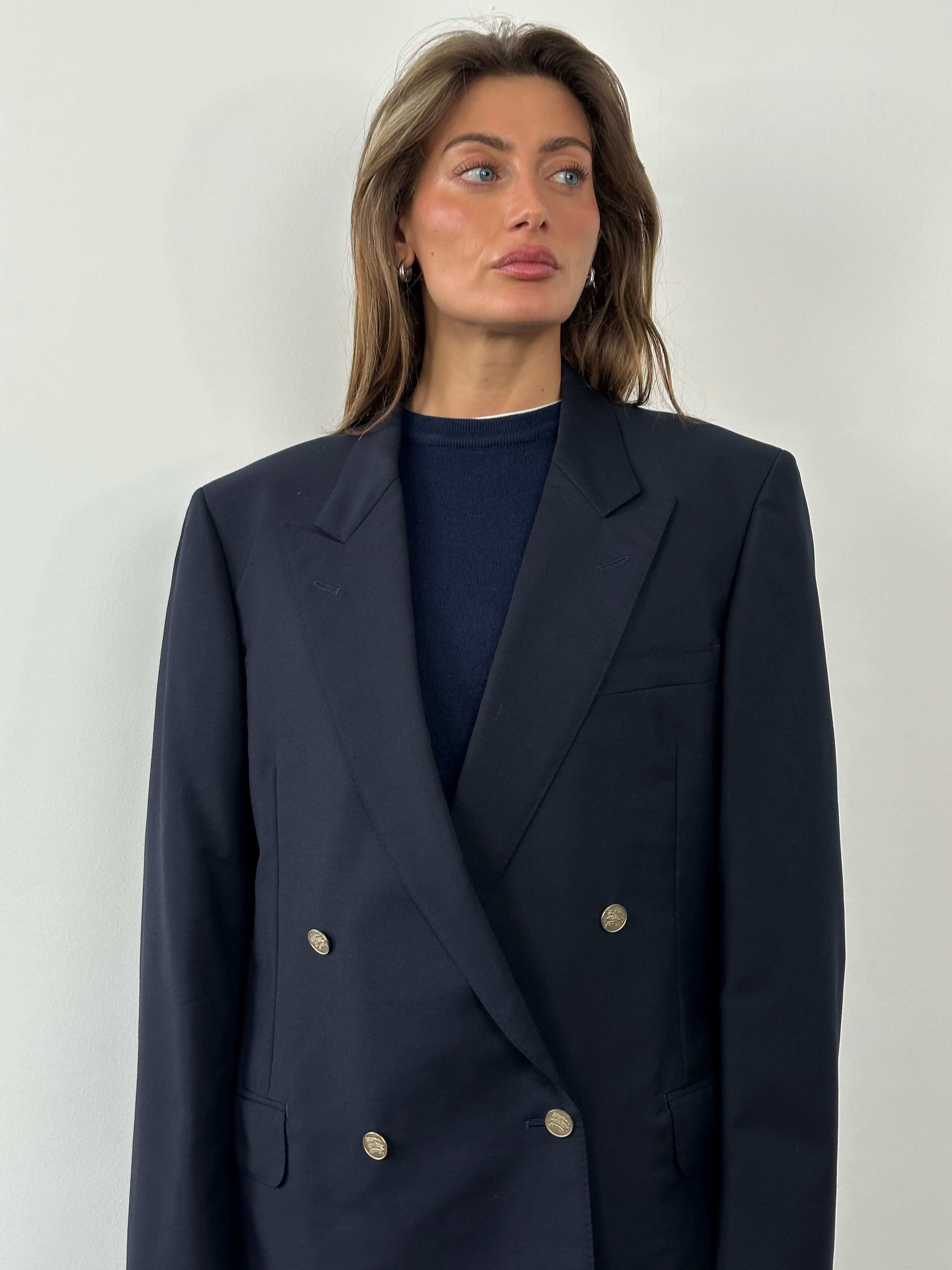 Burberry 1990s Bespoke Button Wool Mohair Double Breasted Blazer - 42S/XL