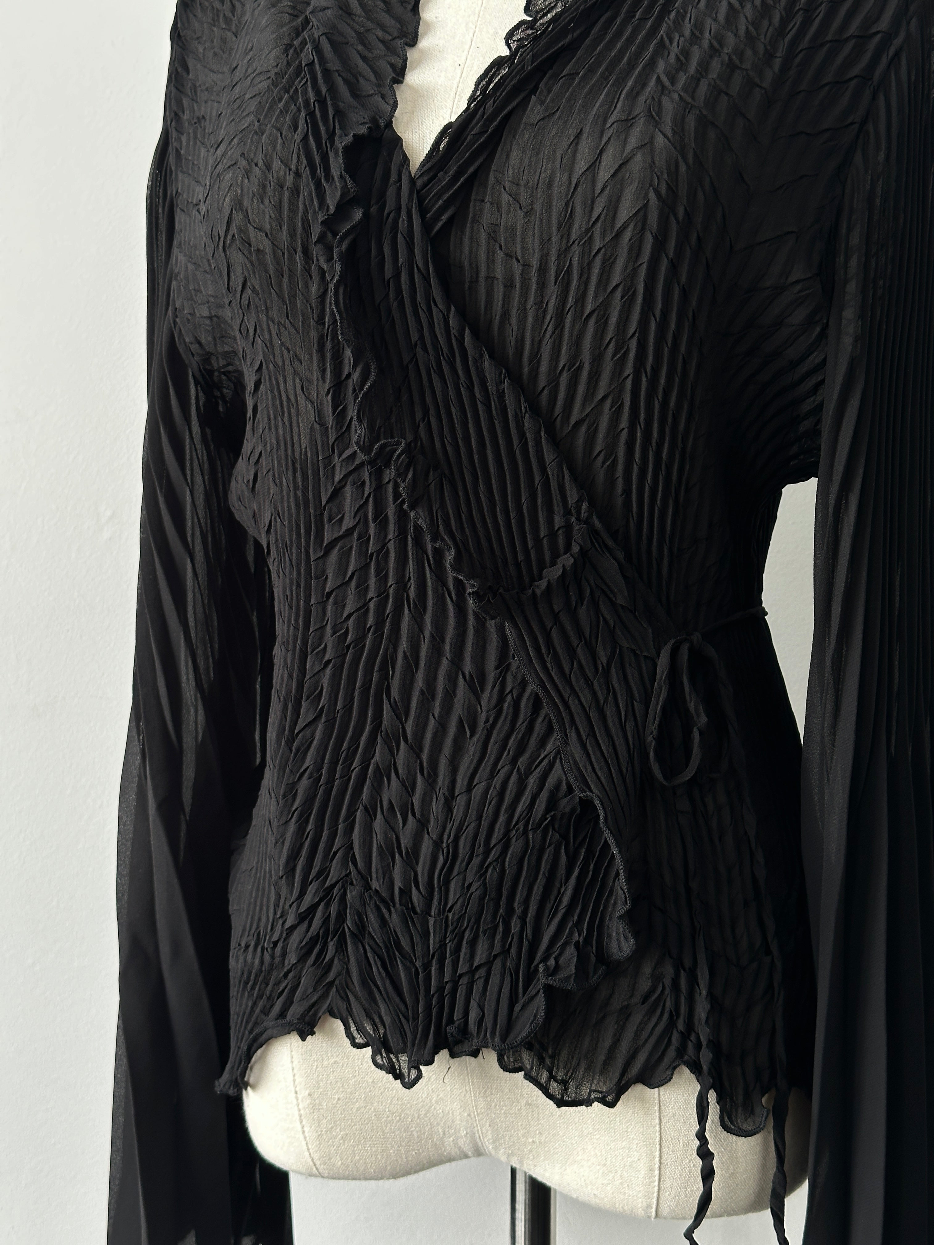 Vintage 2000s Tie Front Sheer Pleated Cardigan - M-L