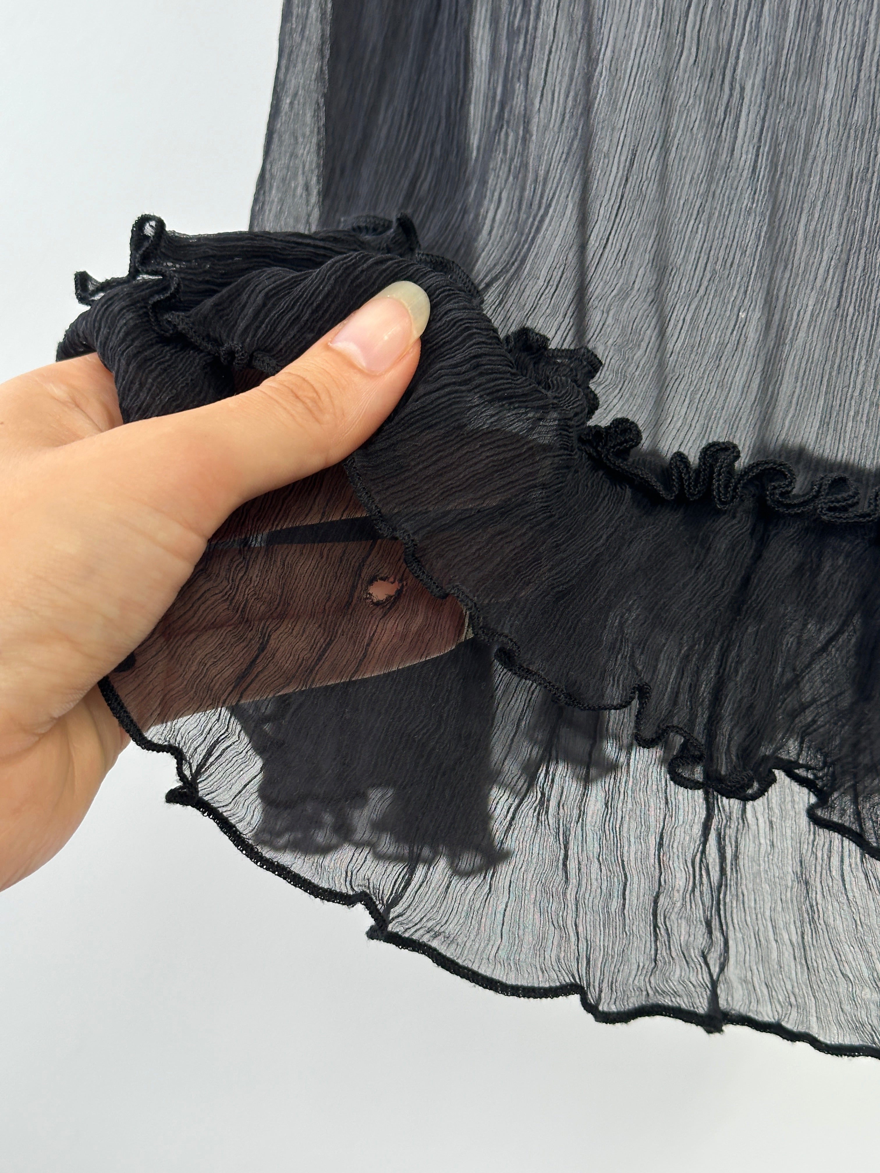 Vintage 2000s Sheer Crinkle Ruffle Midi Dress - M