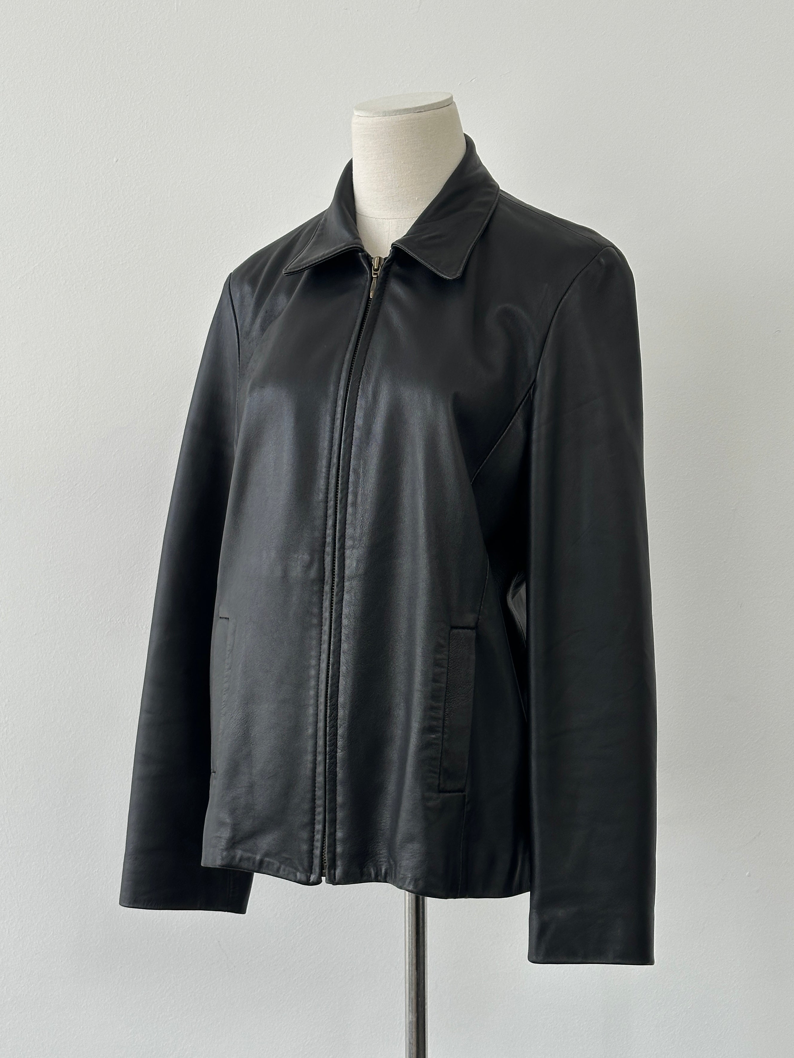 British Vintage 1990s Minimal Smooth Leather Jacket - M