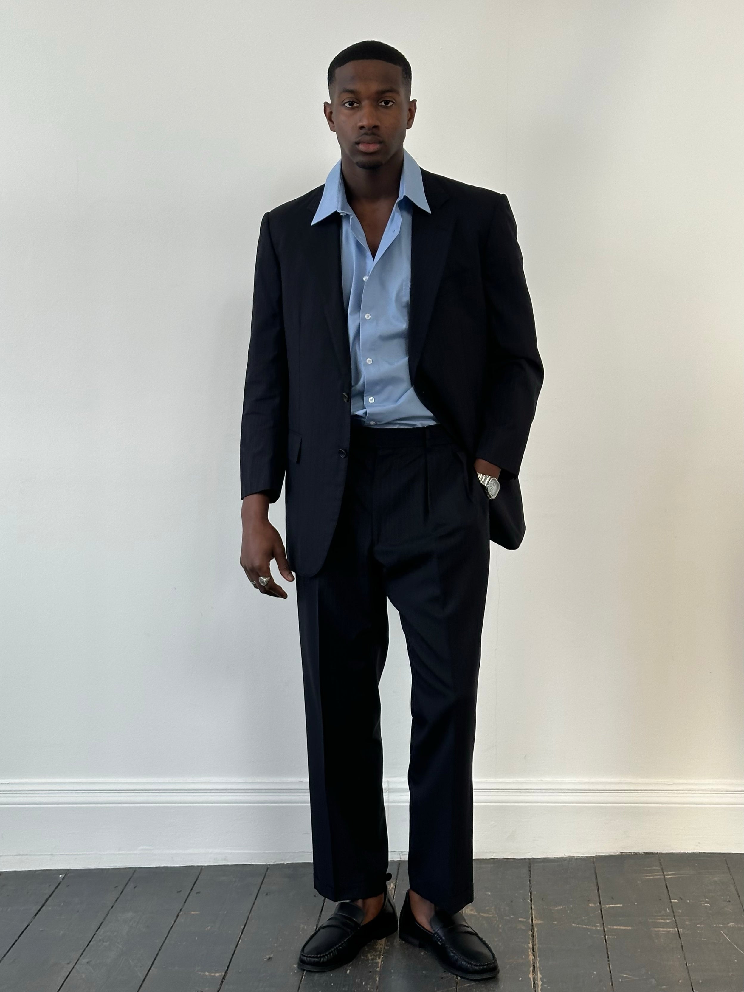 Burberry London 2000s Pure Wool High Neck Stripe Suit - 40S/L/XL