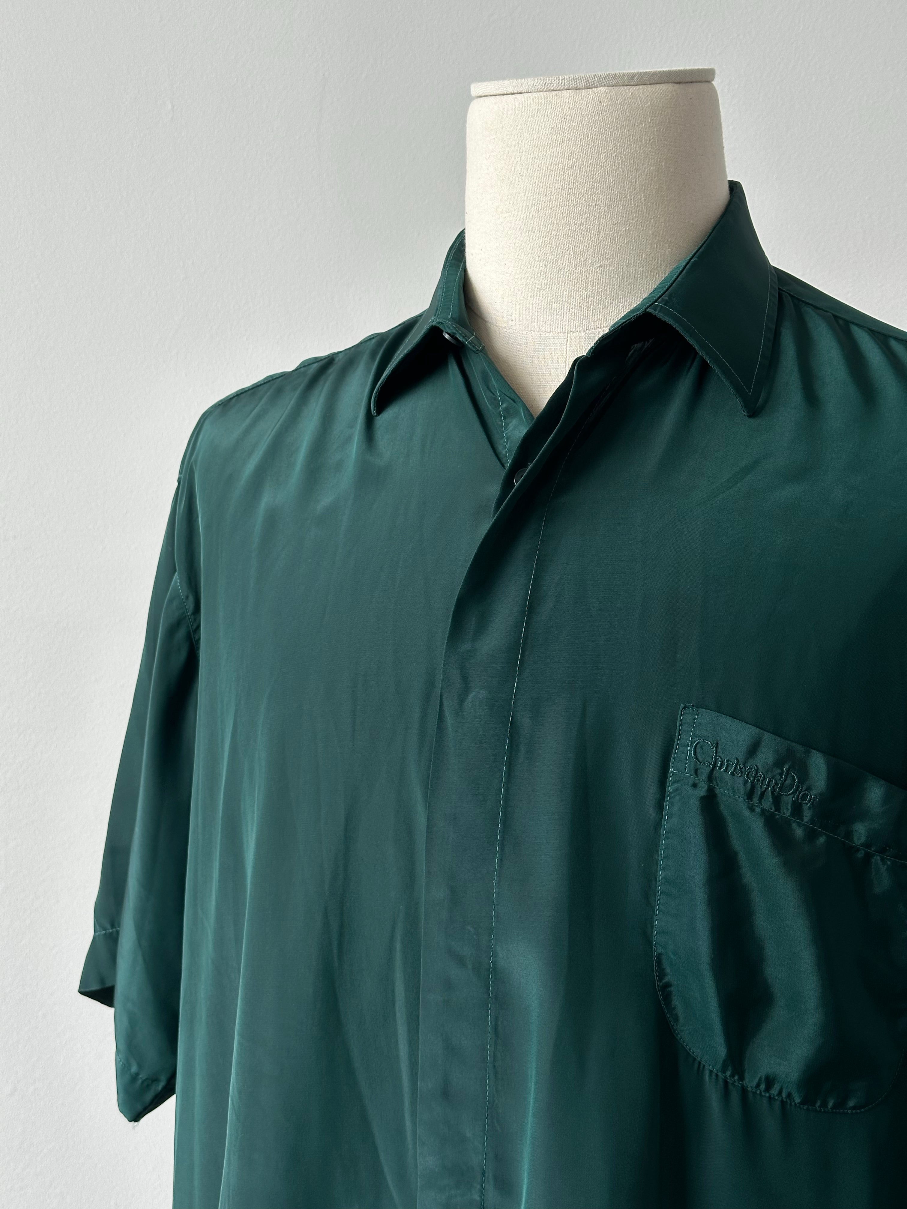 Christian Dior 1990s Pure Silk Short Sleeve Logo Shirt - XL