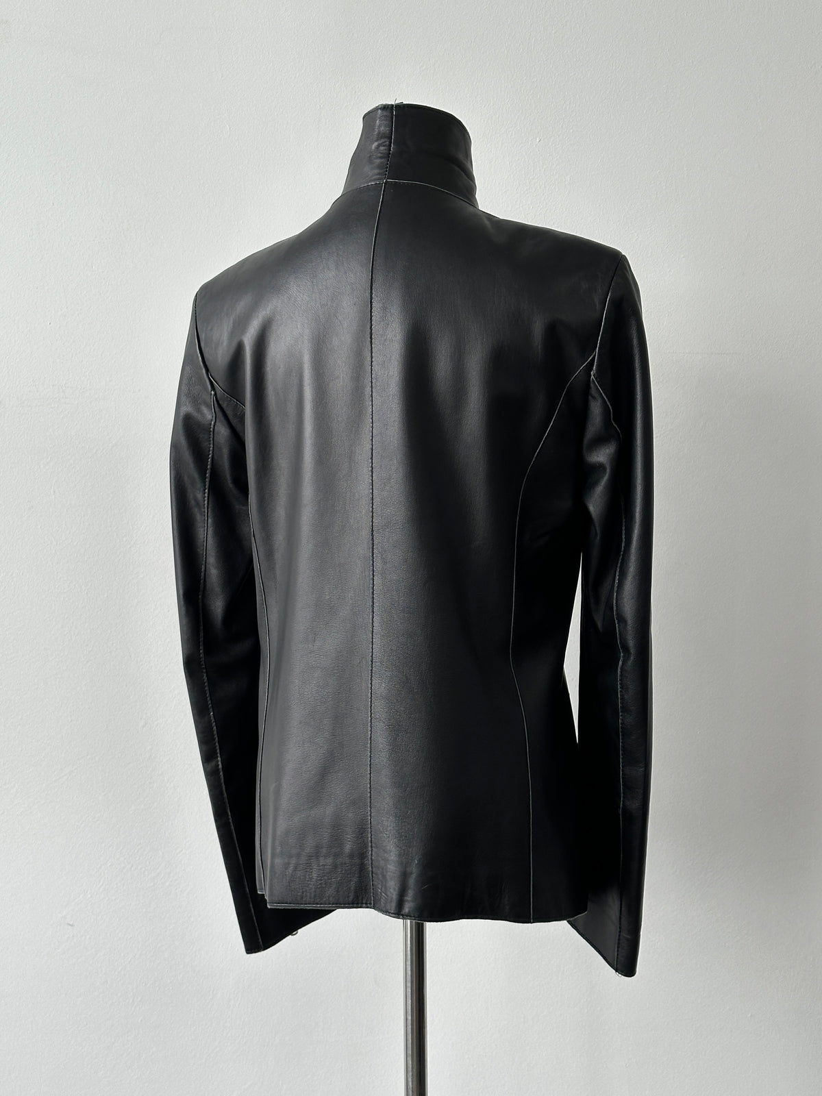 Vintage 1990s High Neck Double Zip Leather Jacket - S