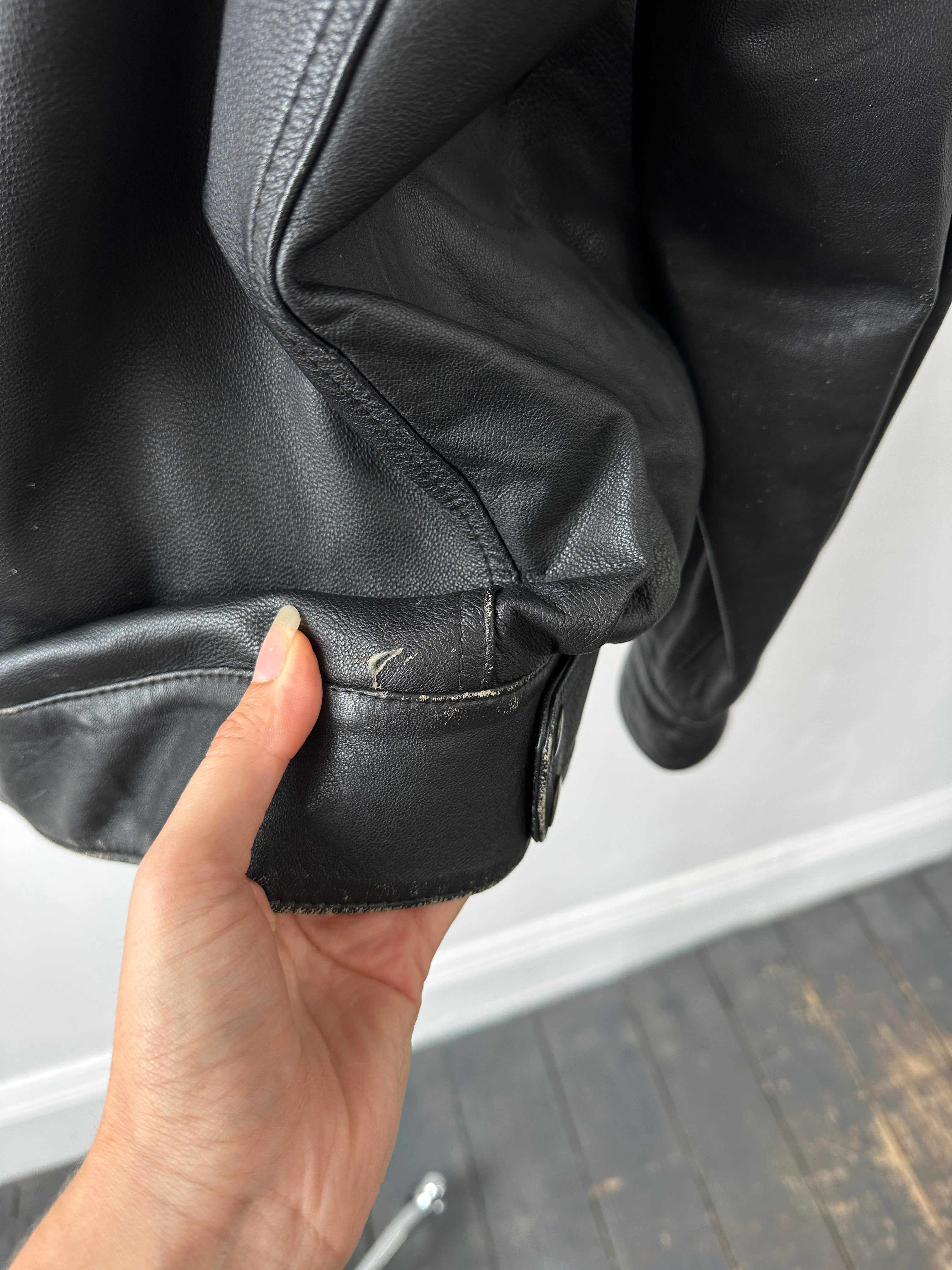 Vintage 1990s Double Breasted Leather Jacket - M