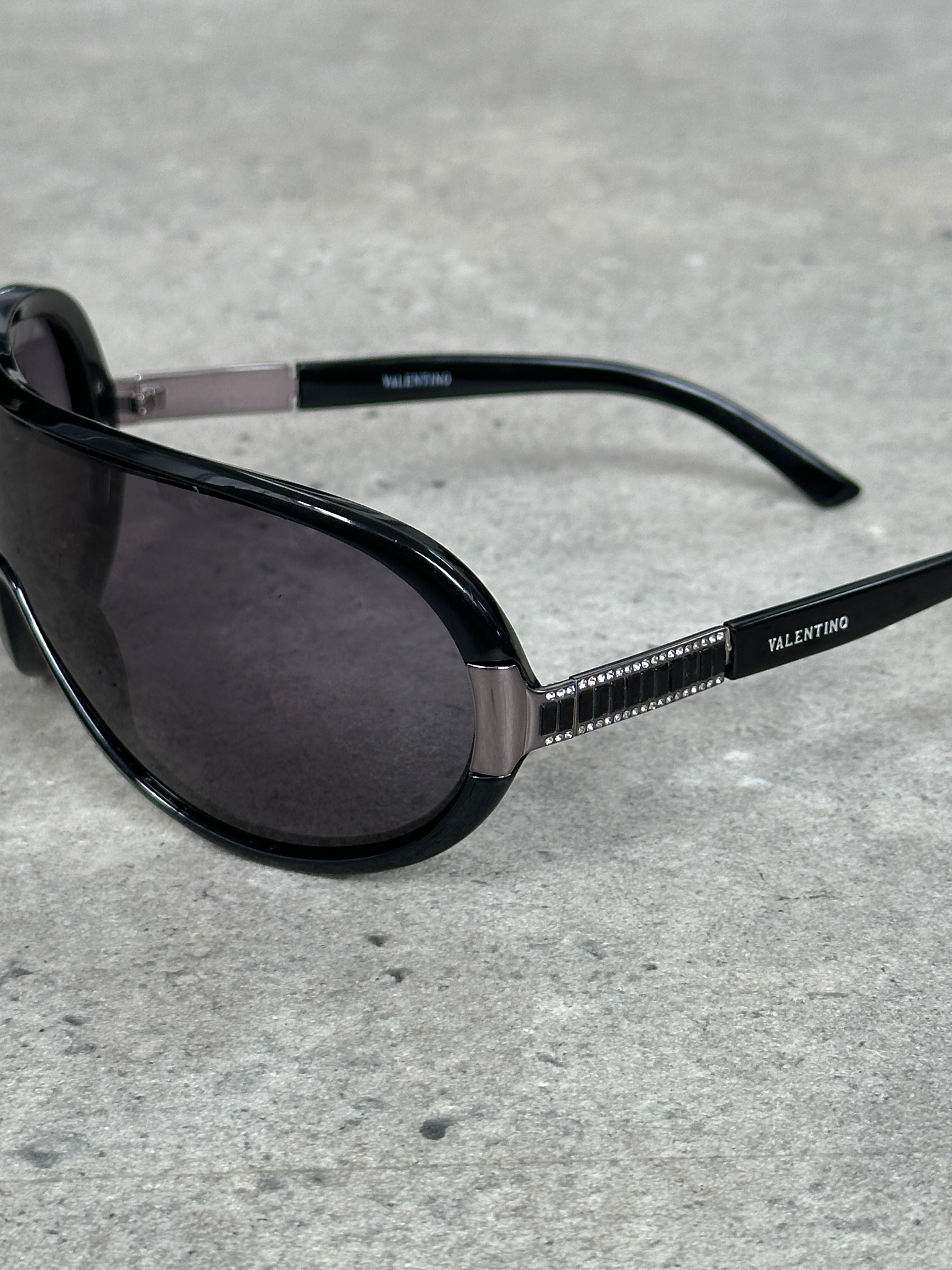 Valentino 2000s Crystal Bar Shield Logo Sunglasses