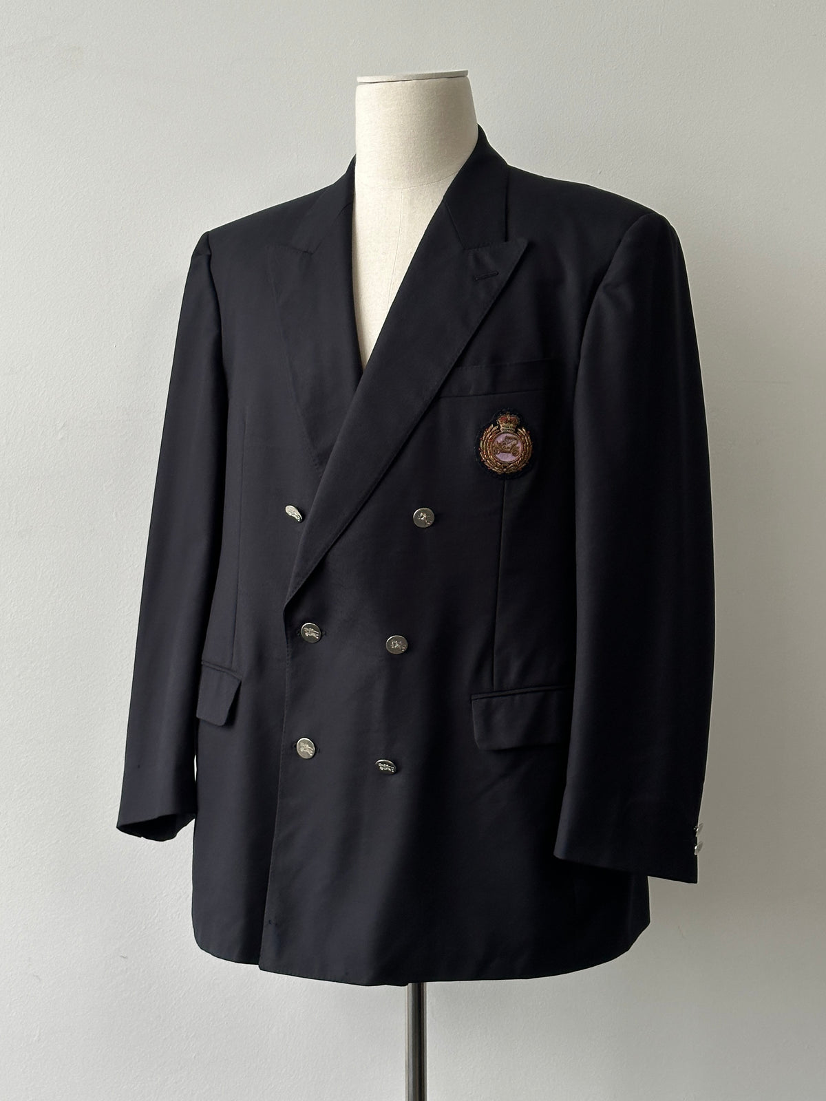 Burberry 1980s Pure Wool Bespoke Button Double Breasted Blazer - 46R