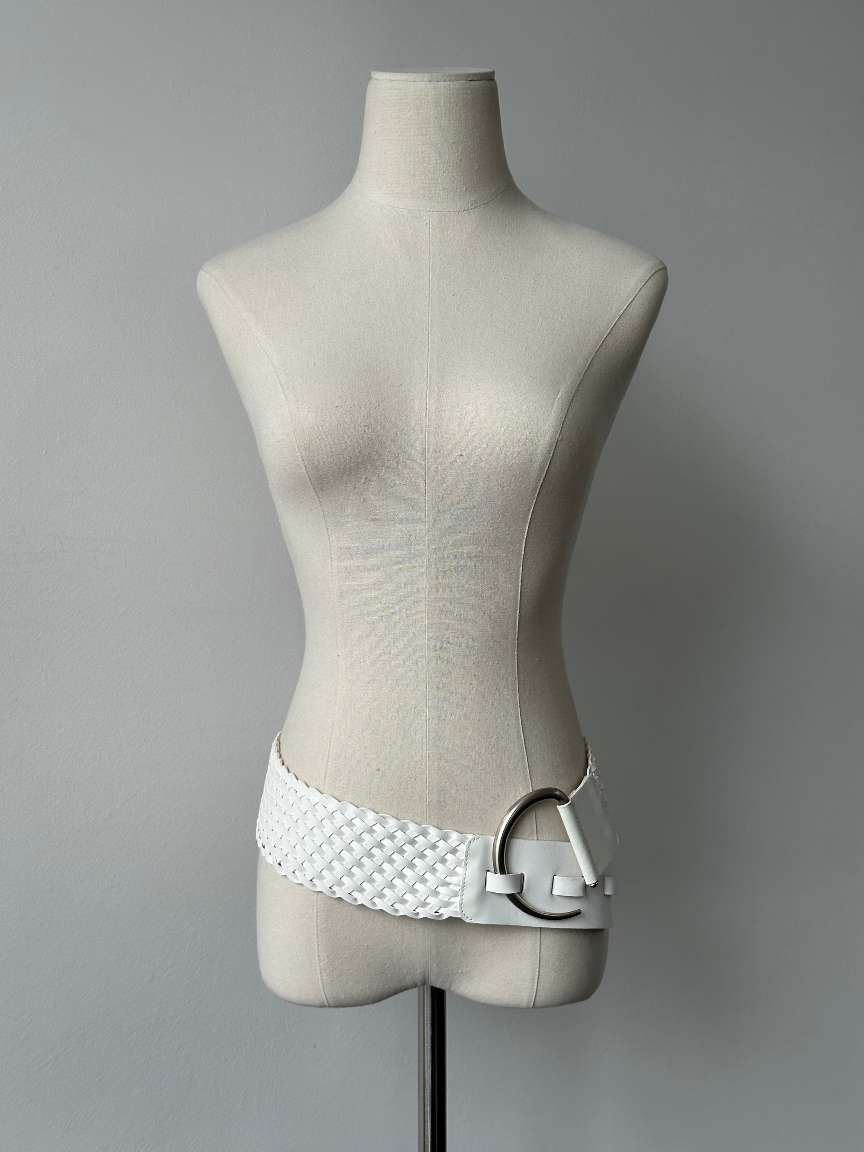 Vintage 1990s Leather Chunky D Ring Woven Belt - W40-43