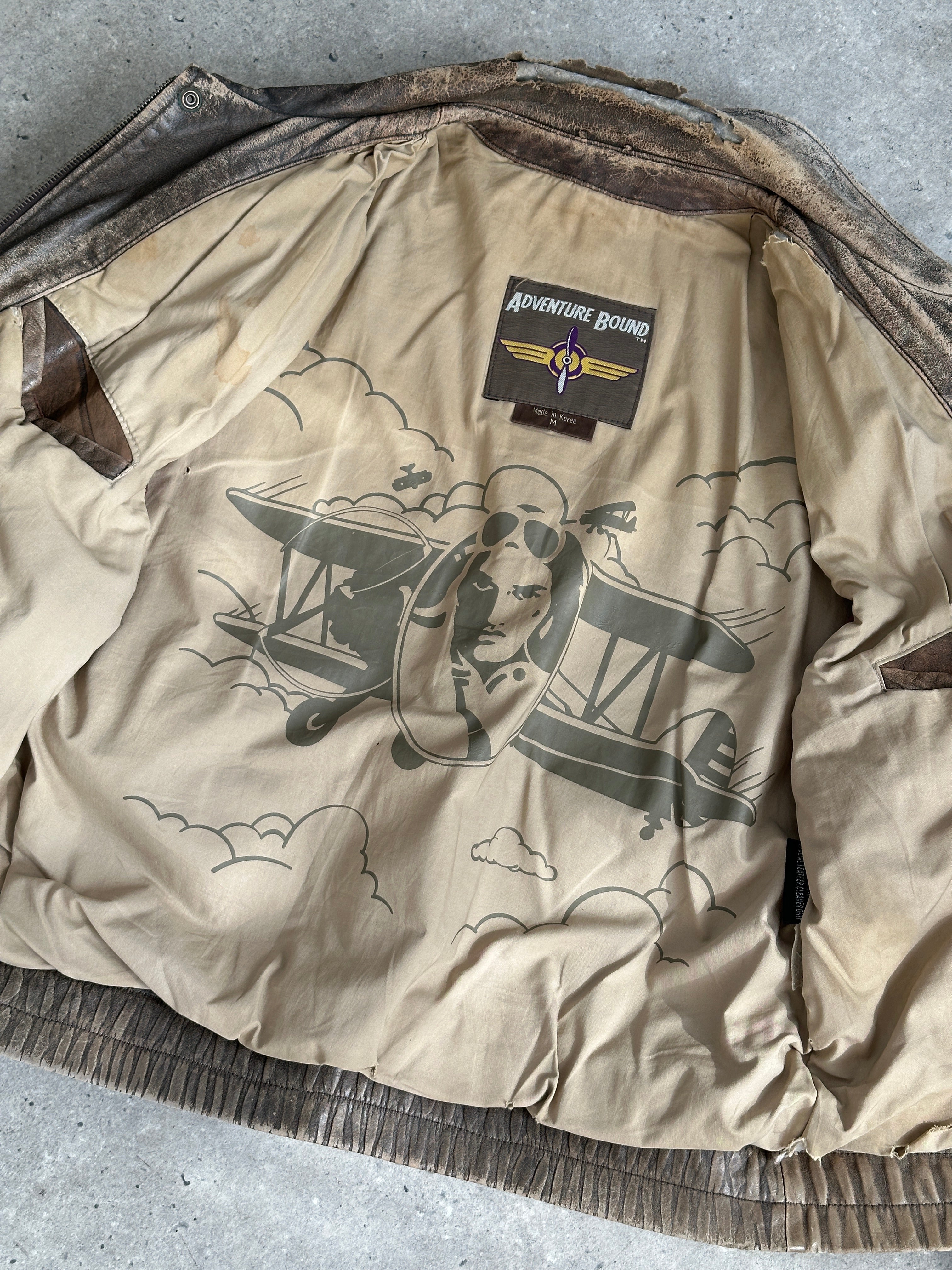 Vintage 1990s Distressed Leather Bomber Jacket - M-L