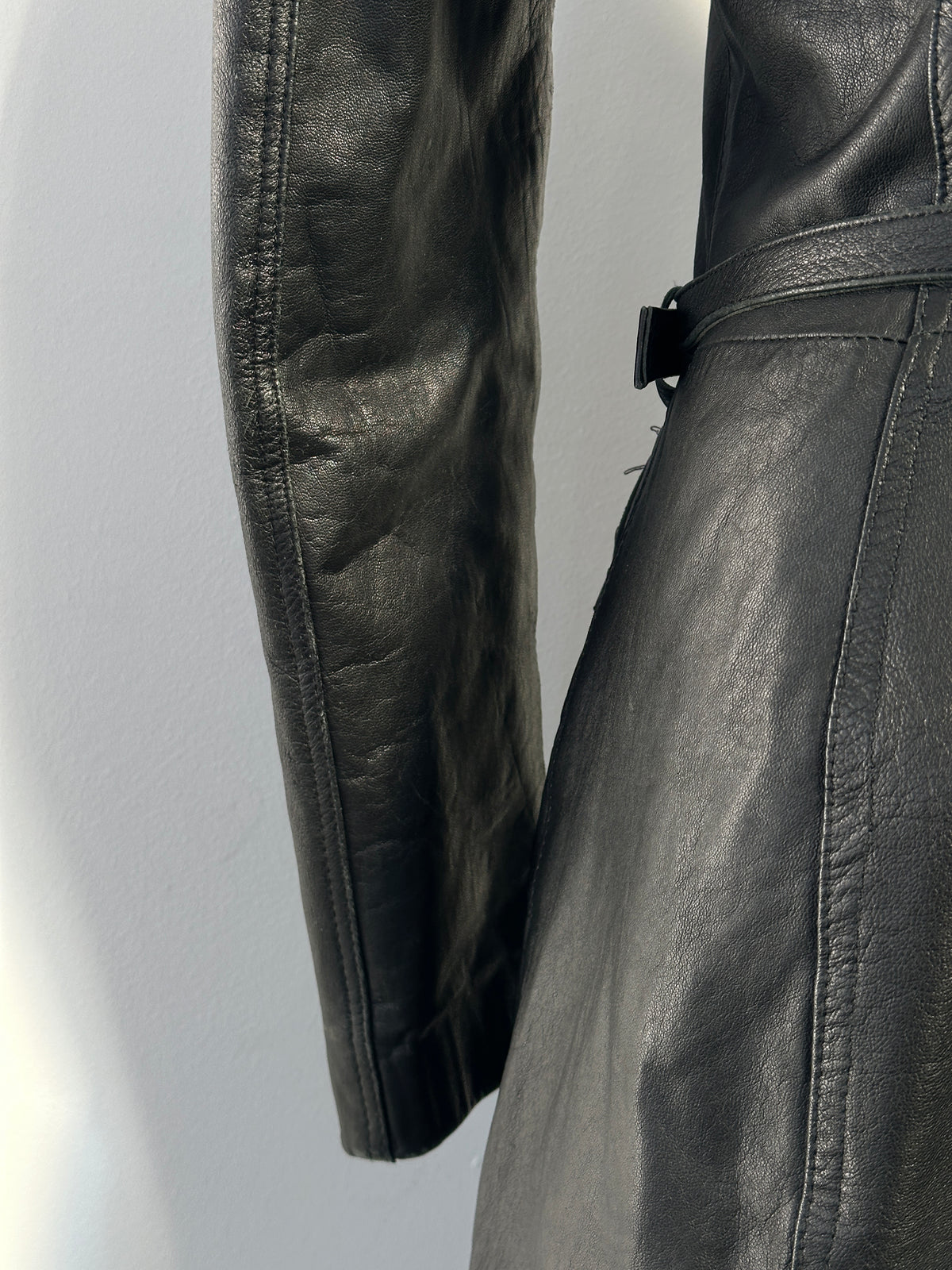Italian Vintage 1990s Double Zip Belted Leather Jacket - XS