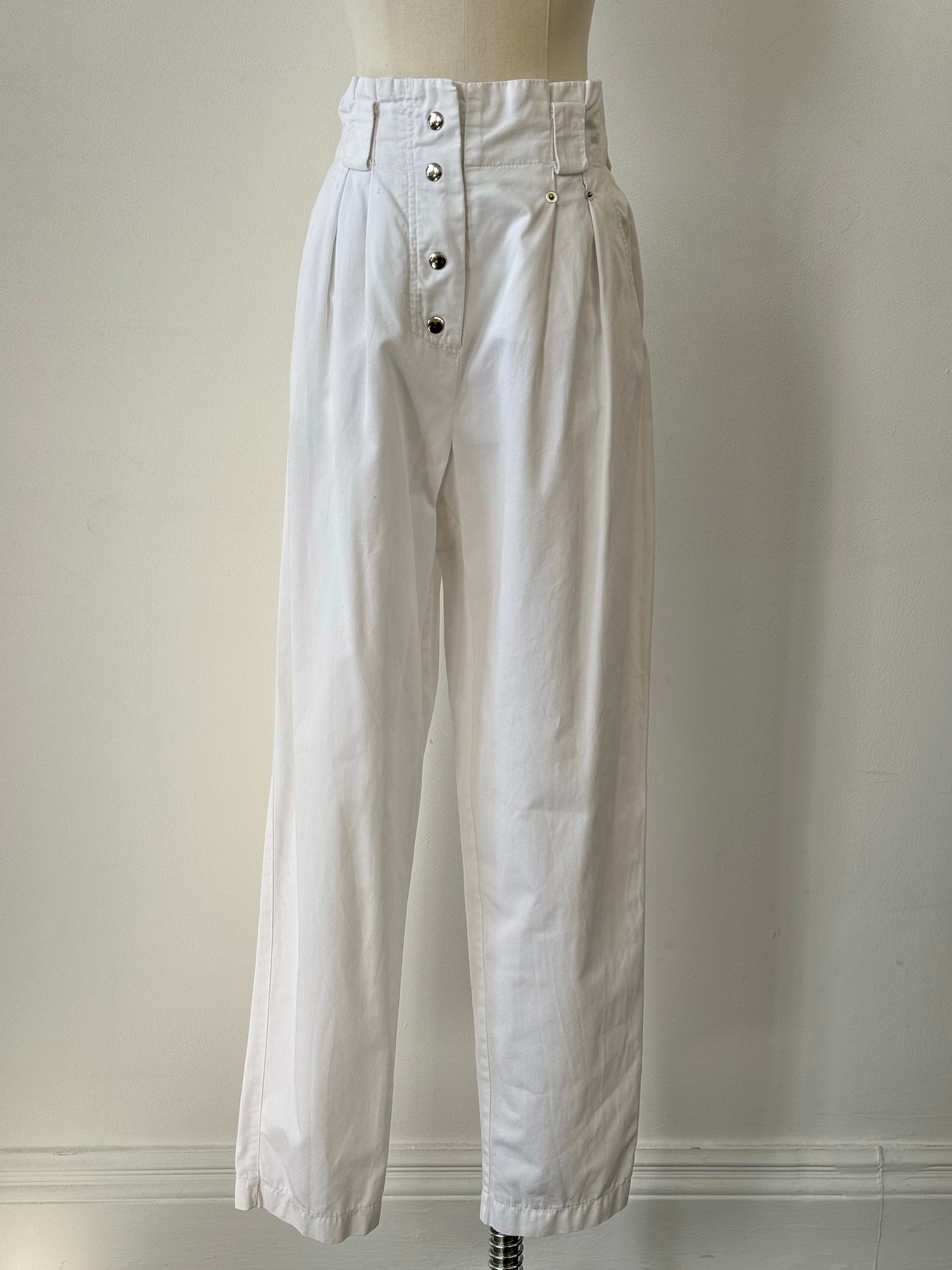 Vintage 1990s pure cotton high waist tapered trouser, size W26, featuring classic retro fit and high waist design.