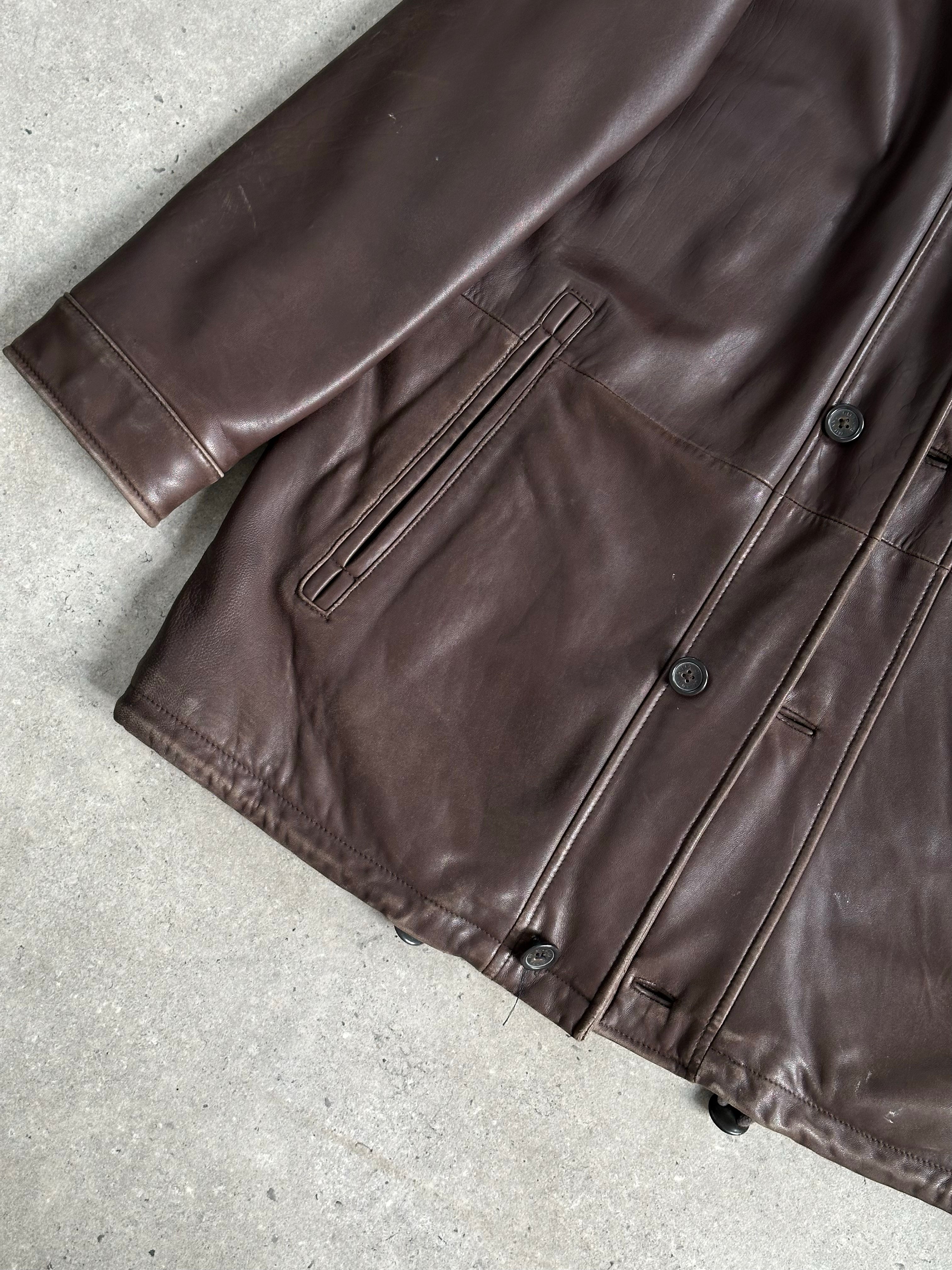 Vintage 1990s Leather Funnel Neck Jacket - XL